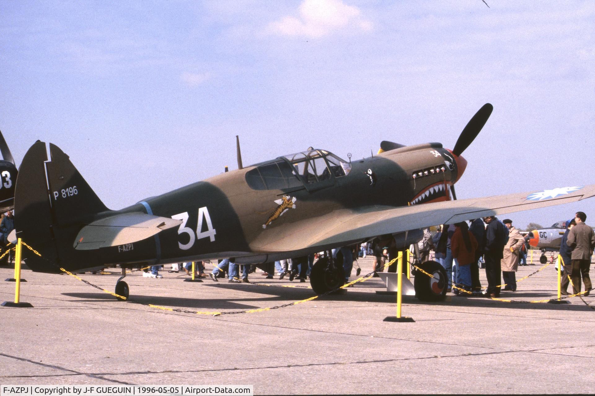 F-AZPJ, 1943 Curtiss P-40M Warhawk C/N 27490, On display at Paris-Le Bourget Airport (Salon des Avions de Légende, 1996).