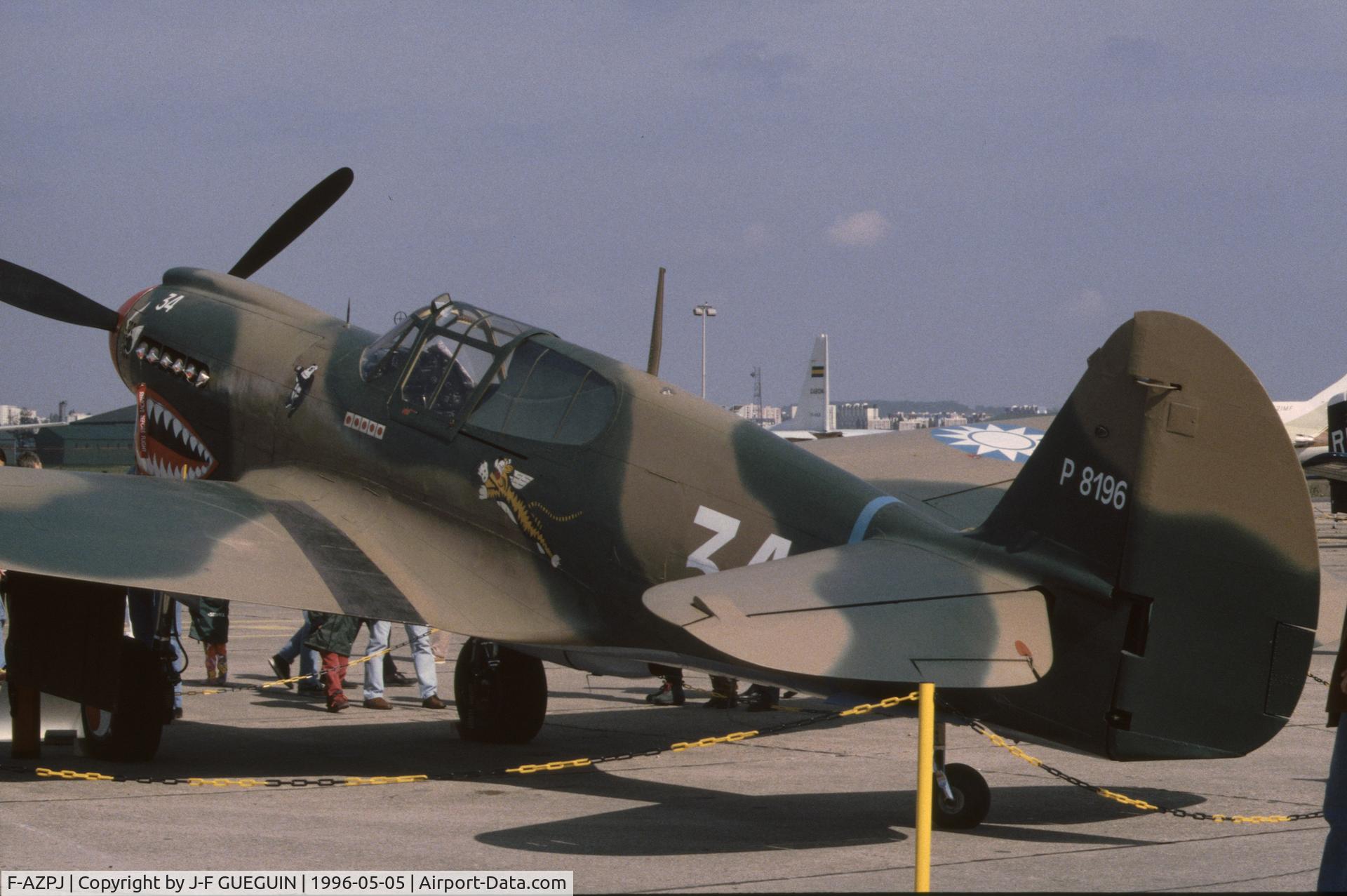 F-AZPJ, 1943 Curtiss P-40M Warhawk C/N 27490, On display at Paris-Le Bourget Airport (Salon des Avions de Légende, 1996).