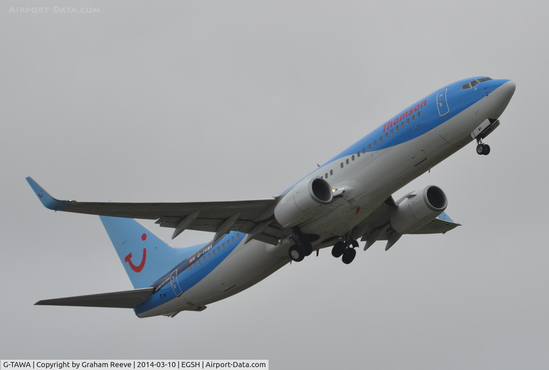 G-TAWA, 2012 Boeing 737-8K5 C/N 37264, Departing on runway 