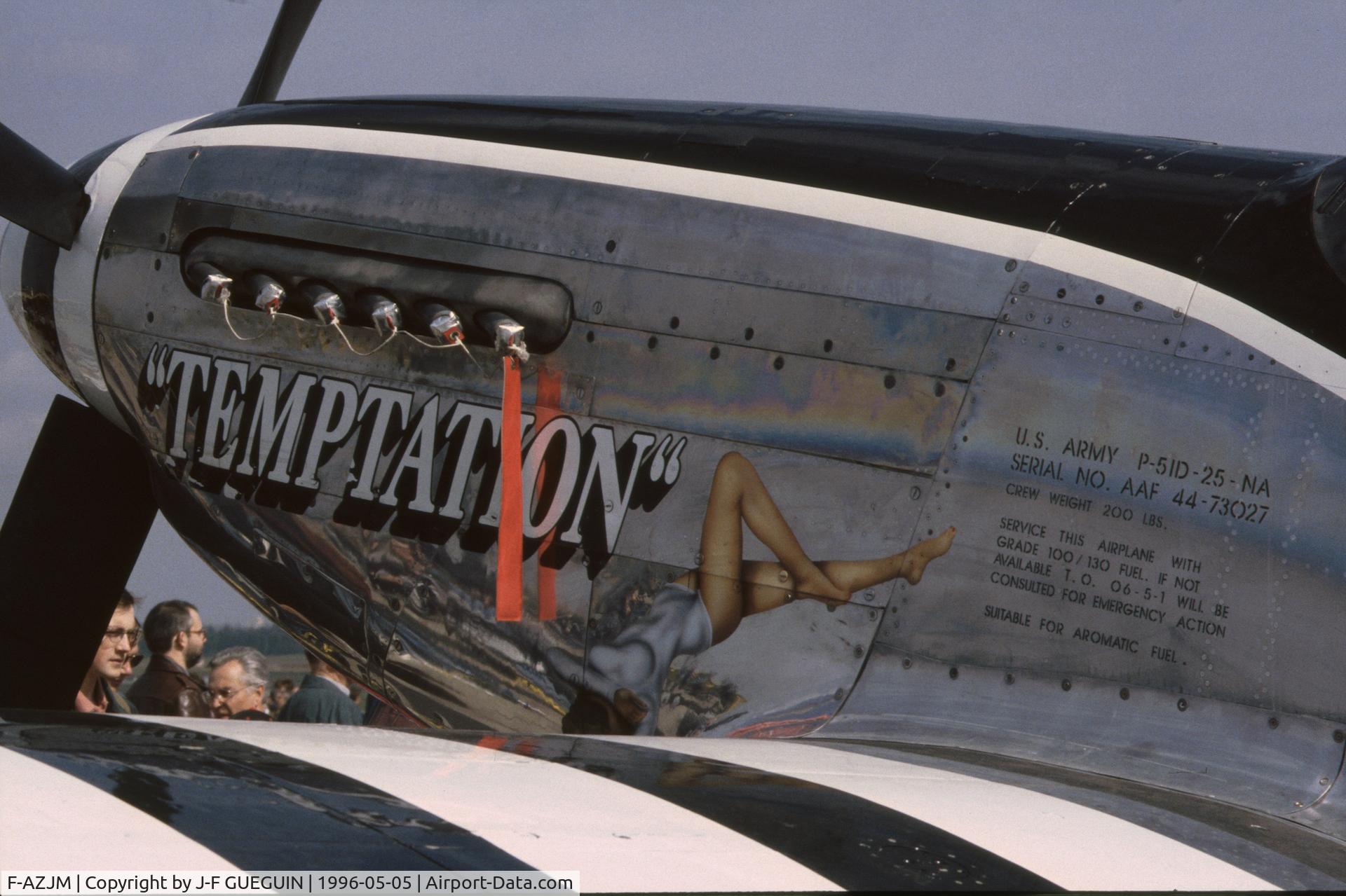 F-AZJM, 1944 North American P-51D Mustang C/N 122-39486, On display at Paris-Le Bourget Airport (Salon des Avions de Légende, 1996) (P-51D-25-NA, serial 44-73027).