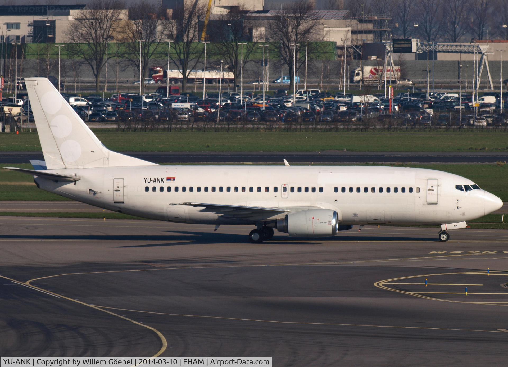 YU-ANK, 1986 Boeing 737-3H9 C/N 23715/1310, Taxi to the gate of Schiphol Airport in White Colours
