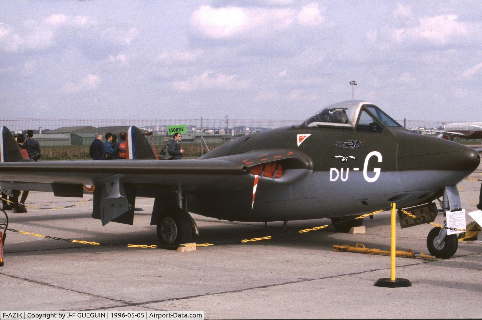 F-AZIK, De Havilland (FFA) Vampire FB.6 (DH-100) C/N 700, On display at Paris-Le Bourget Airport (Salon des Avions de Légende, 1996), painted as a French Air Force Vampire FB.51 in EC 2/2 
