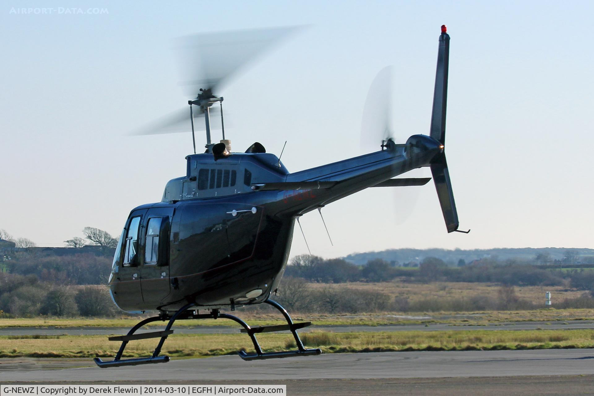 G-NEWZ, 1998 Bell 206B JetRanger III C/N 4475, Visiting Jet ranger III lifting from the apron at EGFH, callsign, Pipeline 6.
