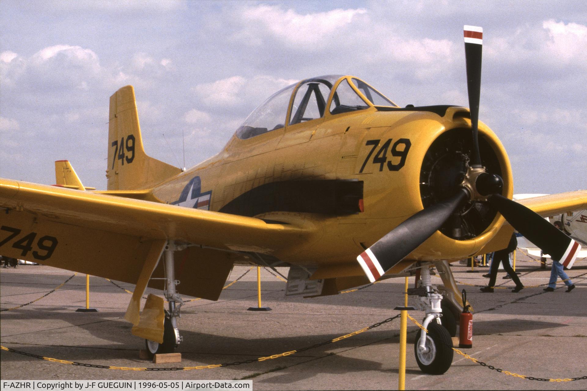 F-AZHR, North American T-28A Fennec C/N 174-602, On display at Paris-Le Bourget Airport (Salon des Avions de Légende, 1996); this ex-North American T-28A-NT (c/n 174-602, serial 51-7749) had been converted into French Fennec (tail number 135) by Sud Aviation.