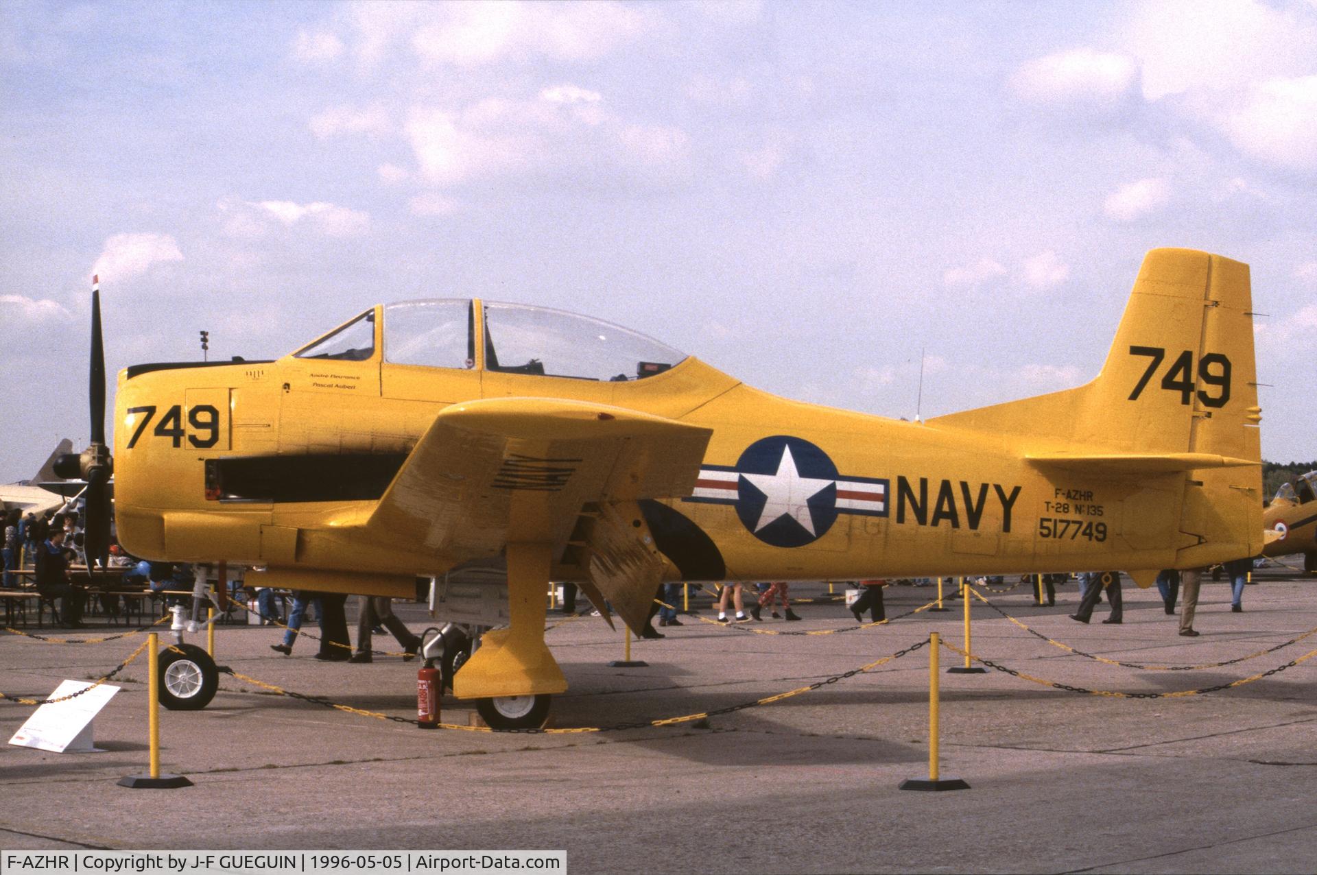 F-AZHR, North American T-28A Fennec C/N 174-602, On display at Paris-Le Bourget Airport (Salon des Avions de Légende, 1996); this ex-North American T-28A-NT (c/n 174-602, serial 51-7749) had been converted into French Fennec (tail number 135) by Sud Aviation.