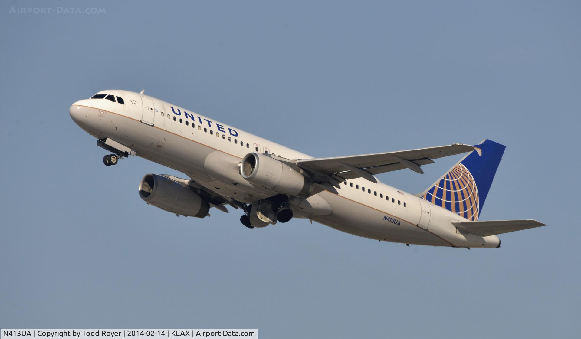 N413UA, 1994 Airbus A320-232 C/N 470, Departing LAX on 25R