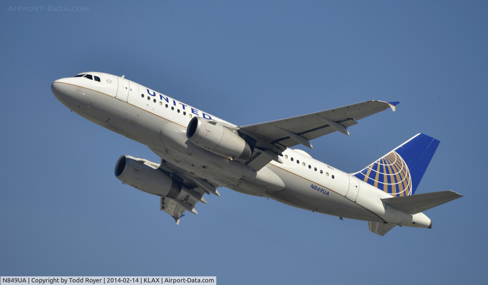 N849UA, 2002 Airbus A319-131 C/N 1649, Departing LAX on 25R