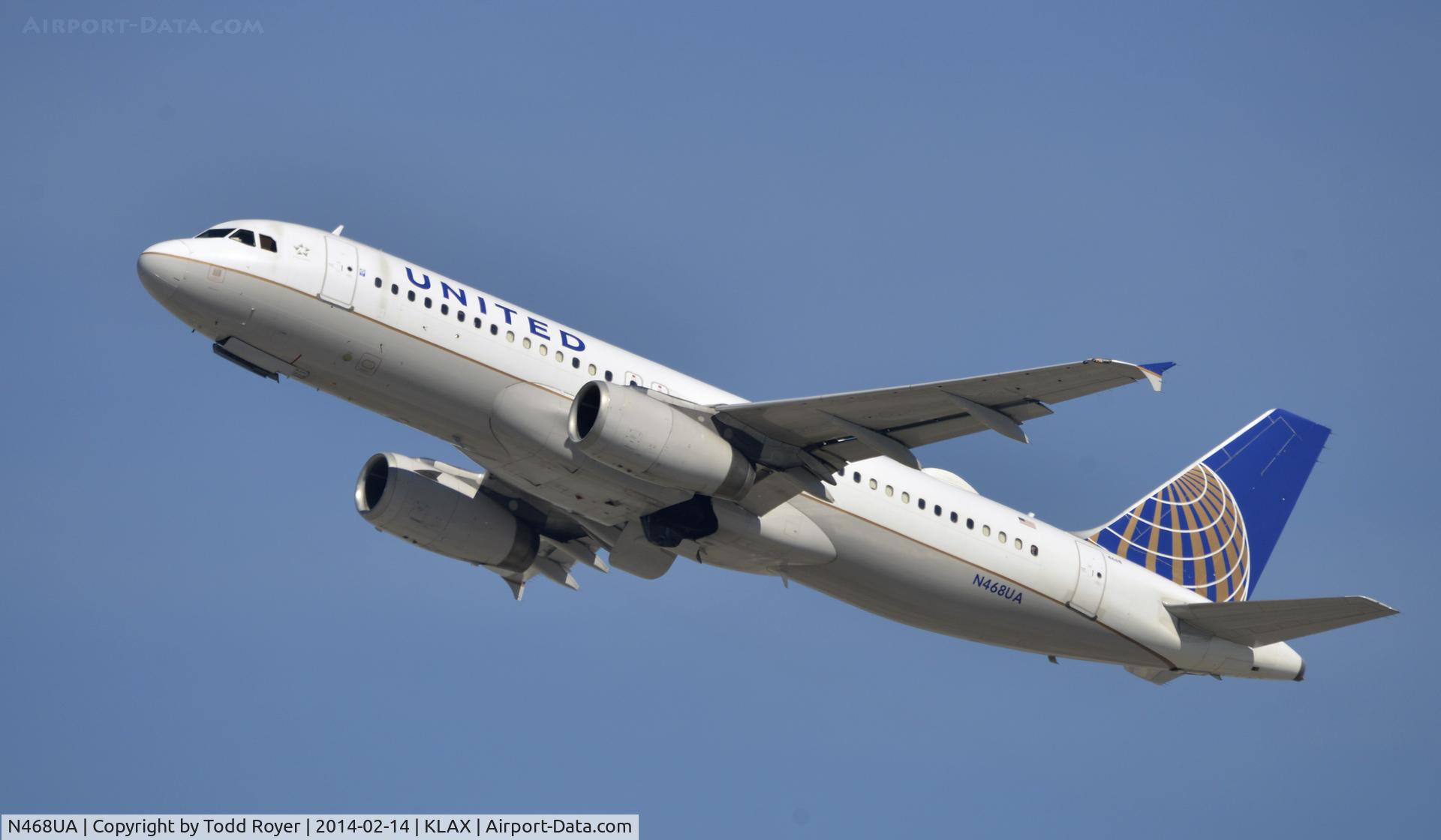 N468UA, 2000 Airbus A320-232 C/N 1363, Departing LAX on 25R