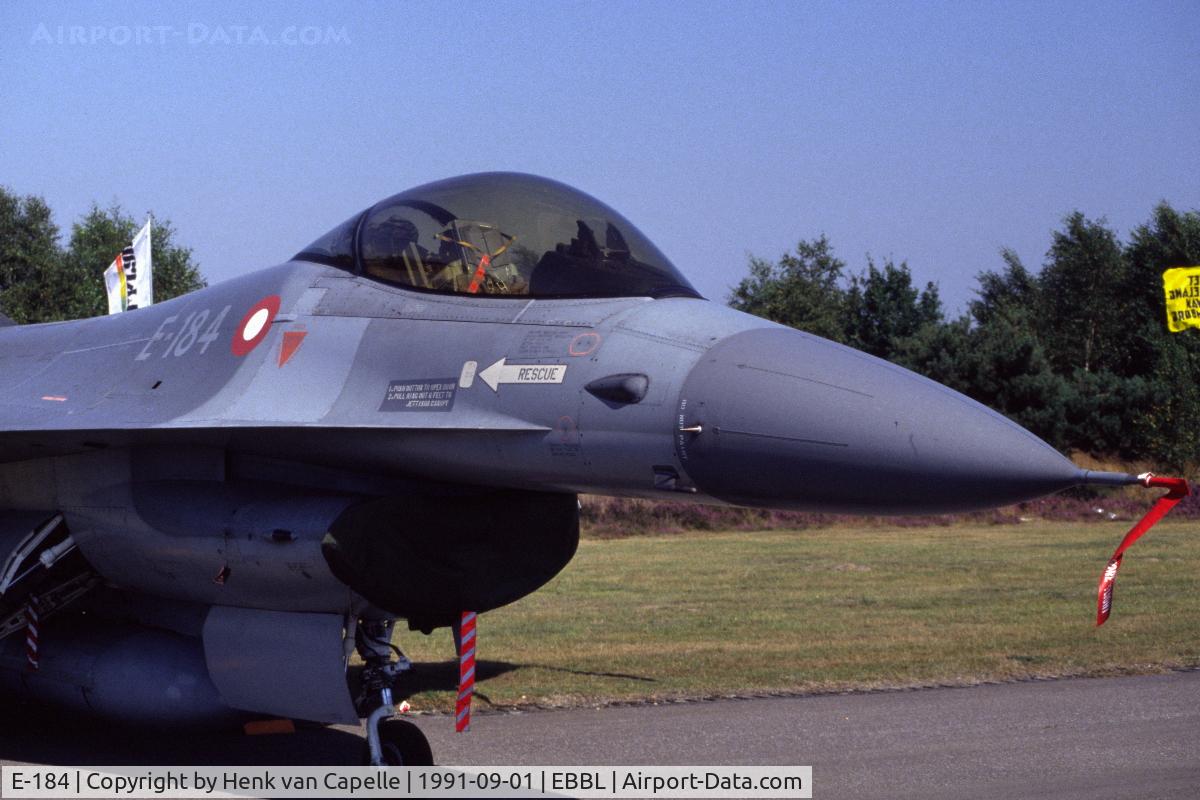 E-184, SABCA F-16AM Fighting Falcon C/N 6F-11, Royal Danish Air Force F-16A at Kleine Brogel Air Base, Belgium. Esk 723, 1991.