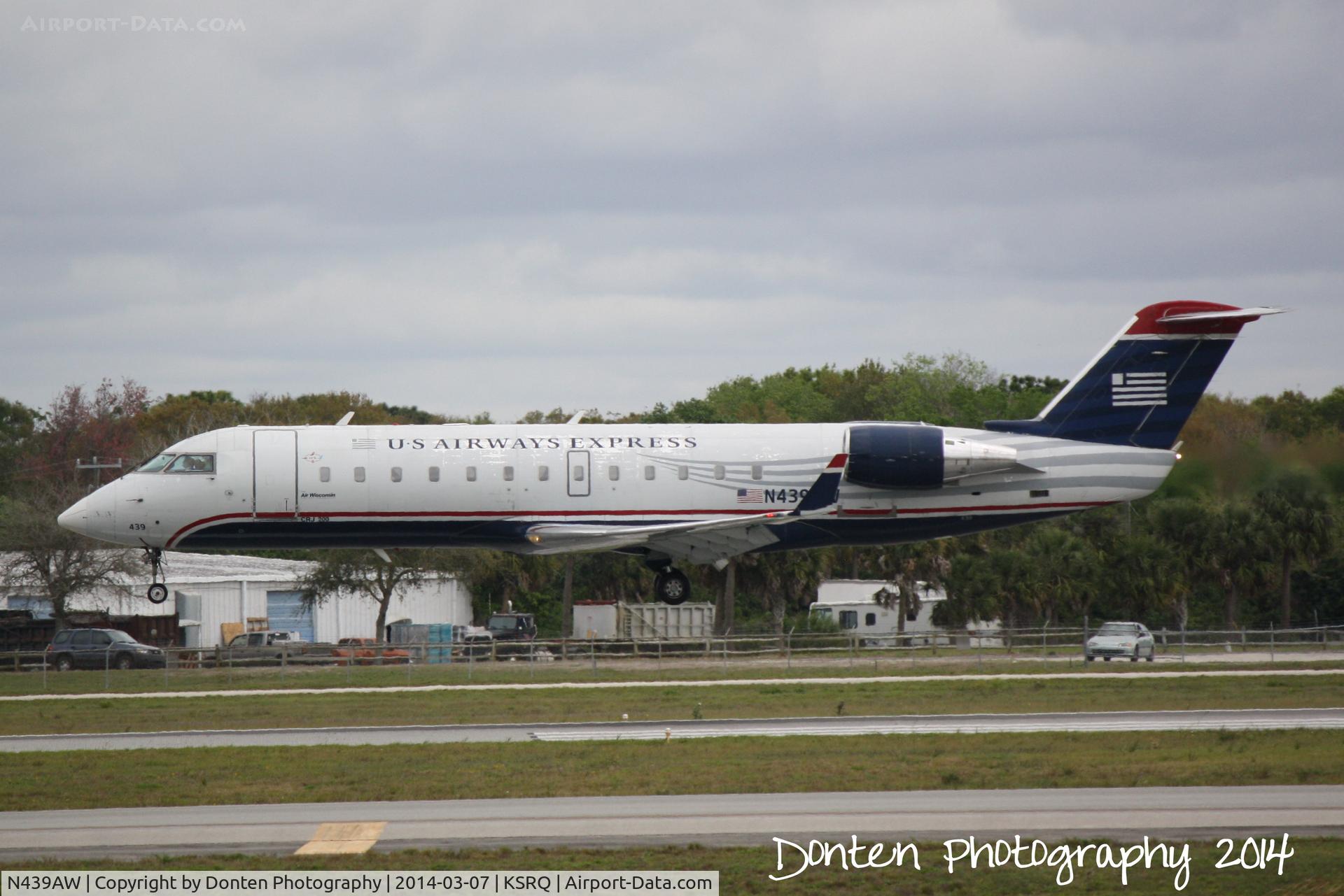 N439AW, 2003 Bombardier CRJ-200LR (CL-600-2B19) C/N 7753, US Air Flight 4078 operated by Air Wisconsin (N439AW) arrives at Sarasota-Bradenton International Airprot following a flight from Reagan National Airport