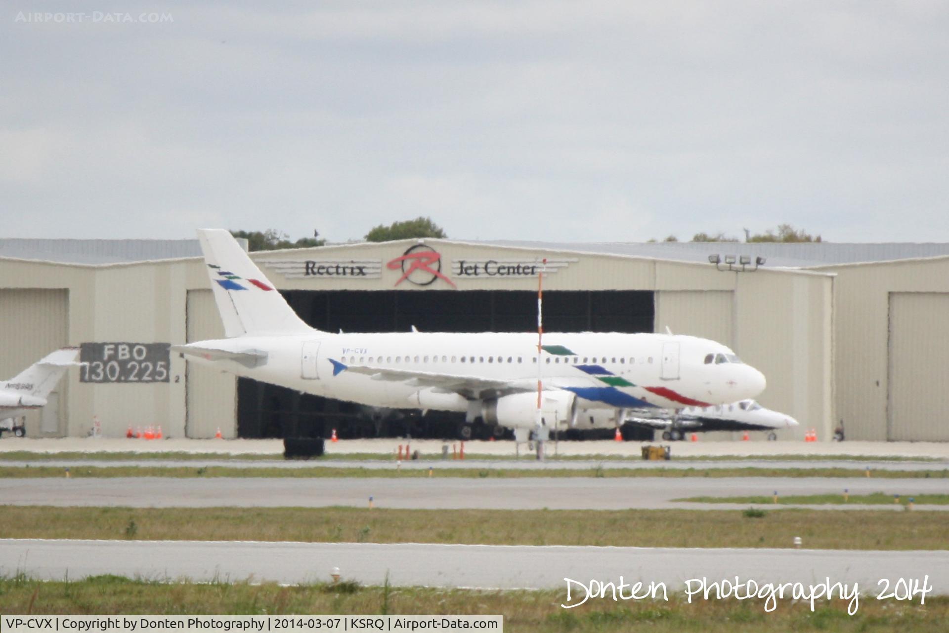 VP-CVX, 2000 Airbus ACJ319 (A319-133/CJ) C/N 1212, Airbus A319 (VP-CVX) sits on the ramp at Rectrix