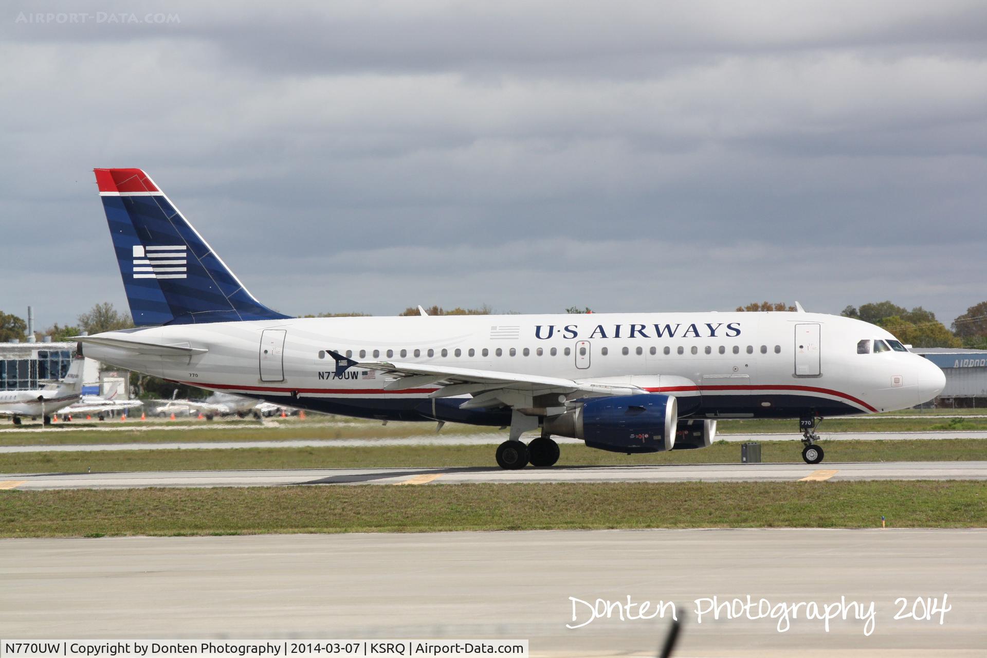 N770UW, 2000 Airbus A319-112 C/N 1393, US Air Flight 1801 (N770UW) taxis at Sarasota-Bradenton International Airport