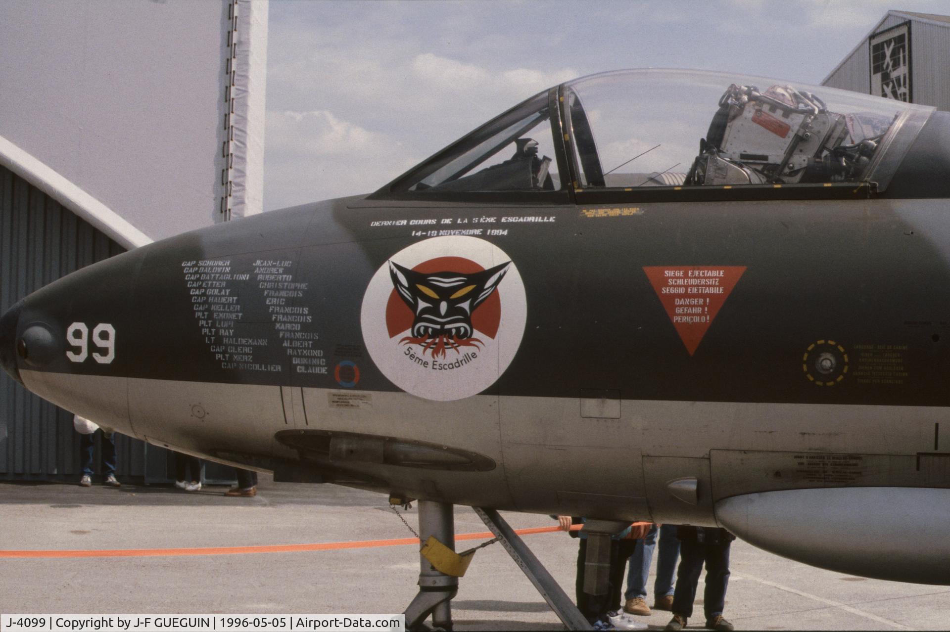 J-4099, 1959 Hawker Hunter F.58 C/N 41H-697466, On display at Paris-Le Bourget Airport (Salon des Avions de Légende, 1996, from Musée de l'Air et de l'Espace).