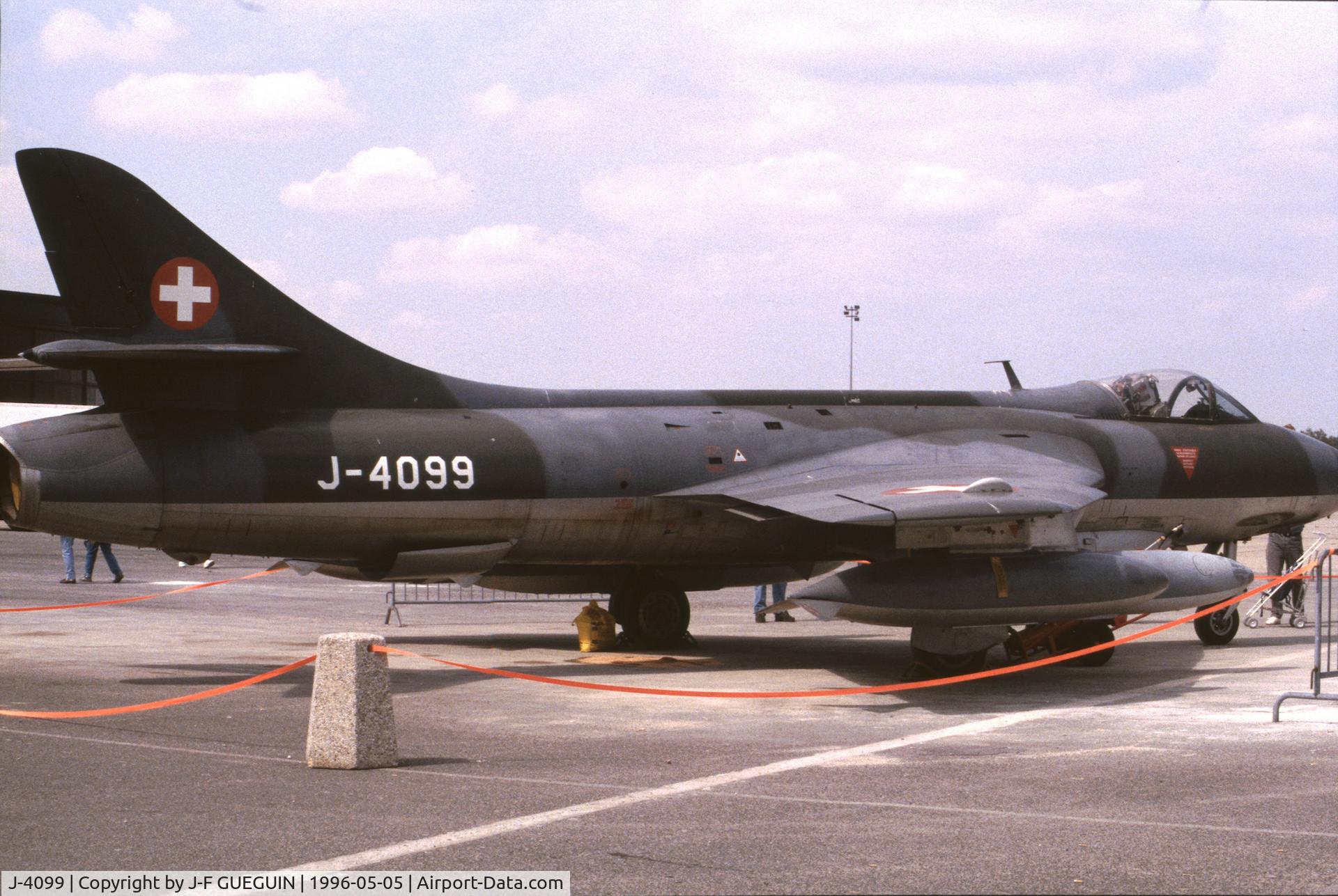 J-4099, 1959 Hawker Hunter F.58 C/N 41H-697466, On display at Paris-Le Bourget Airport (Salon des Avions de Légende, 1996, from Musée de l'Air et de l'Espace).
