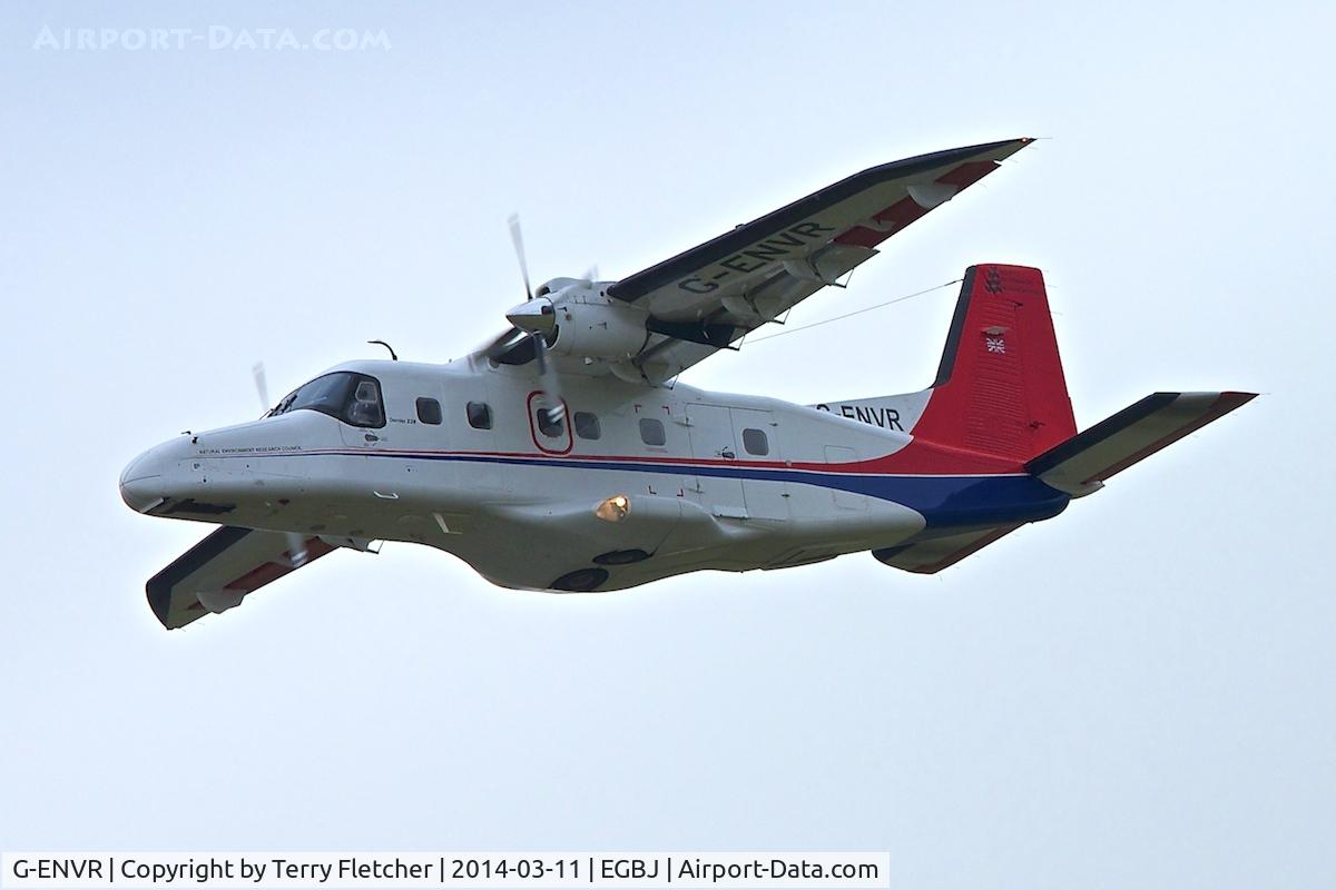 G-ENVR, 1985 Dornier 228-101 C/N 7051, Dornier 228 - callsign Science 1 -  at Gloucestershire Airport on Day 1 of the 2014 Cheltenham Horse Racing Festival