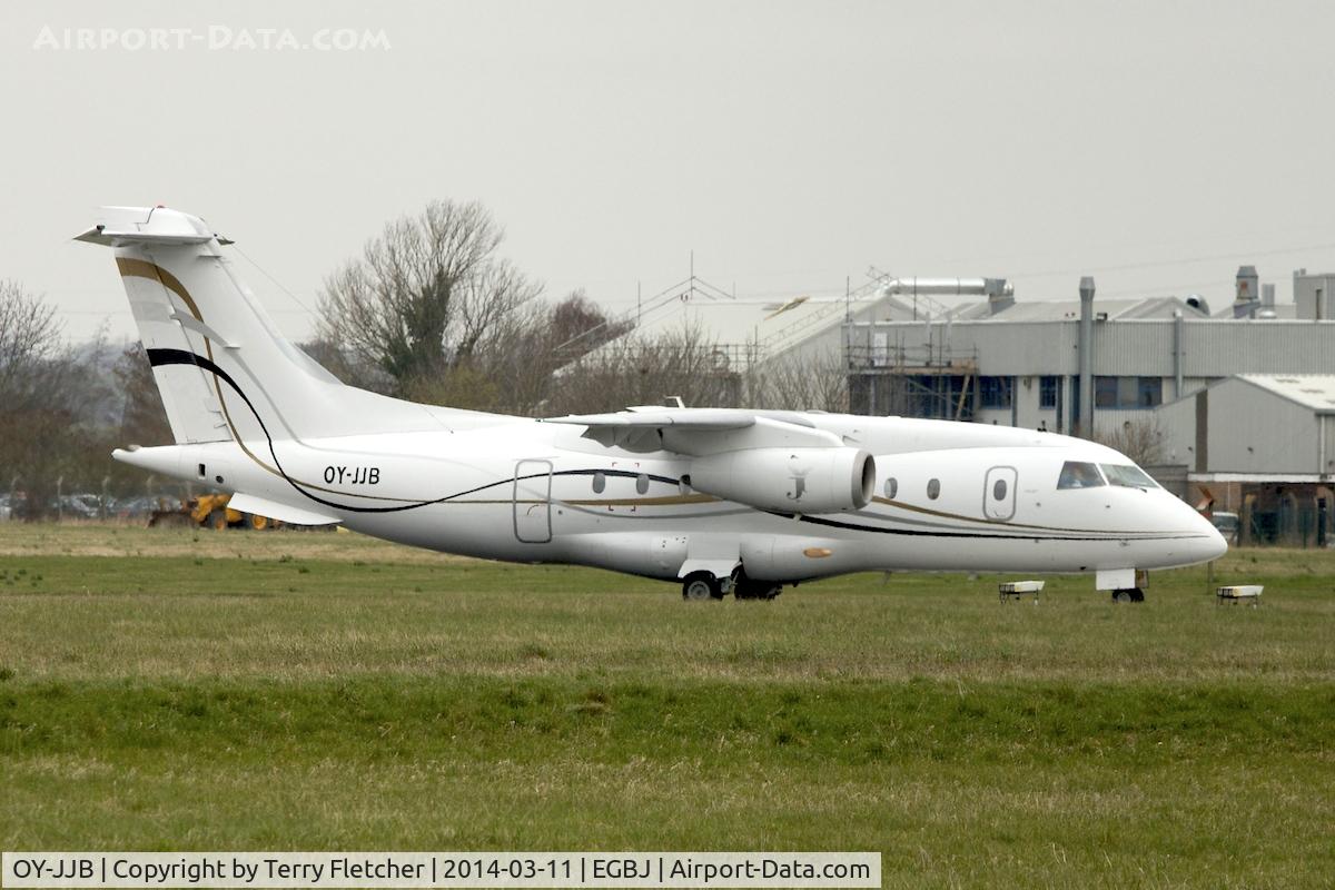 OY-JJB, 2002 Fairchild Dornier 328-300 328JET C/N 3199, Dornier 328 JET at Gloucestershire Airport on Day 1 of the 2014 Cheltenham Horse Racing Festival