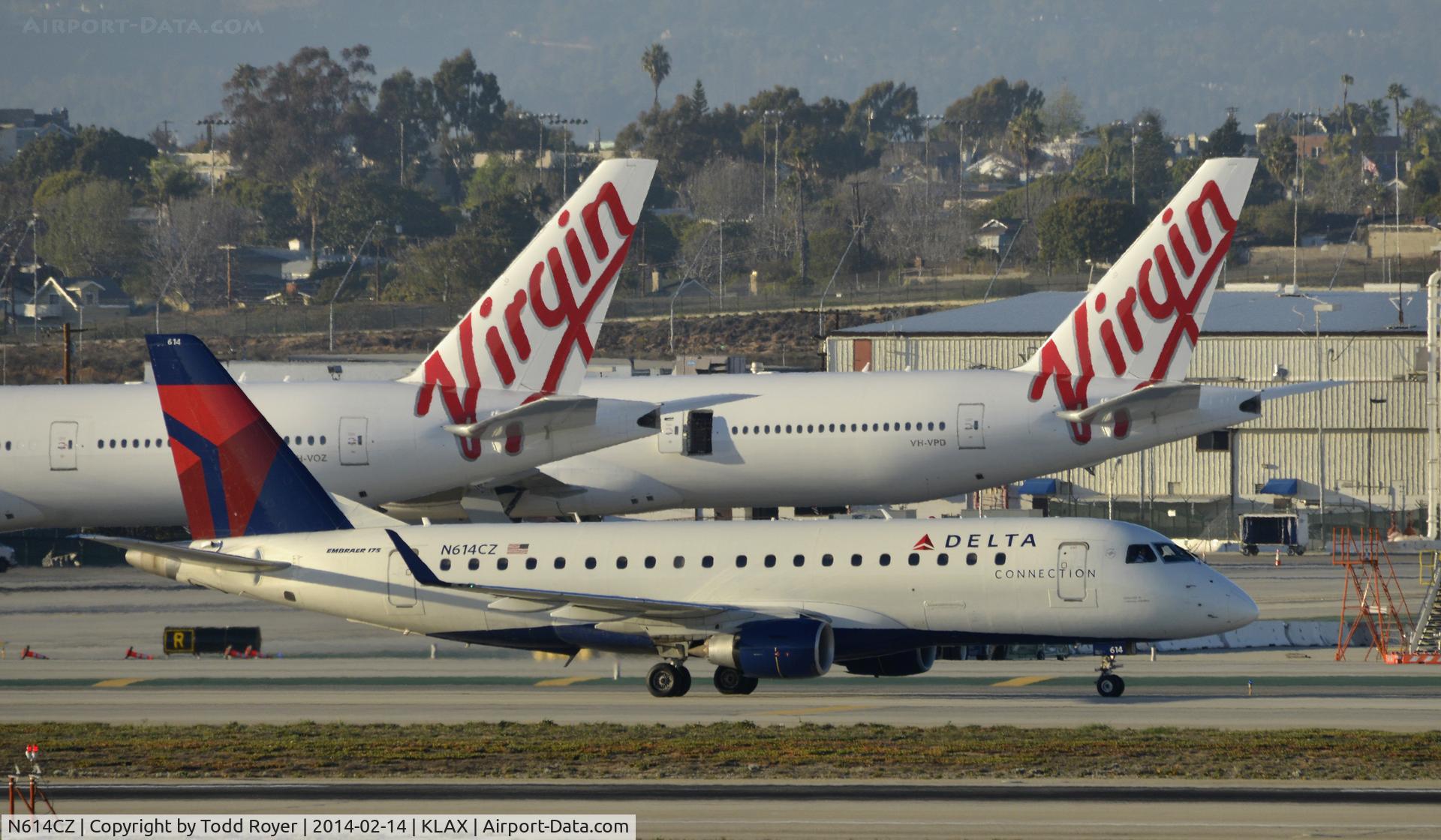 N614CZ, 2008 Embraer 175LR (ERJ-170-200LR) C/N 17000205, Taxiing to gate at LAX