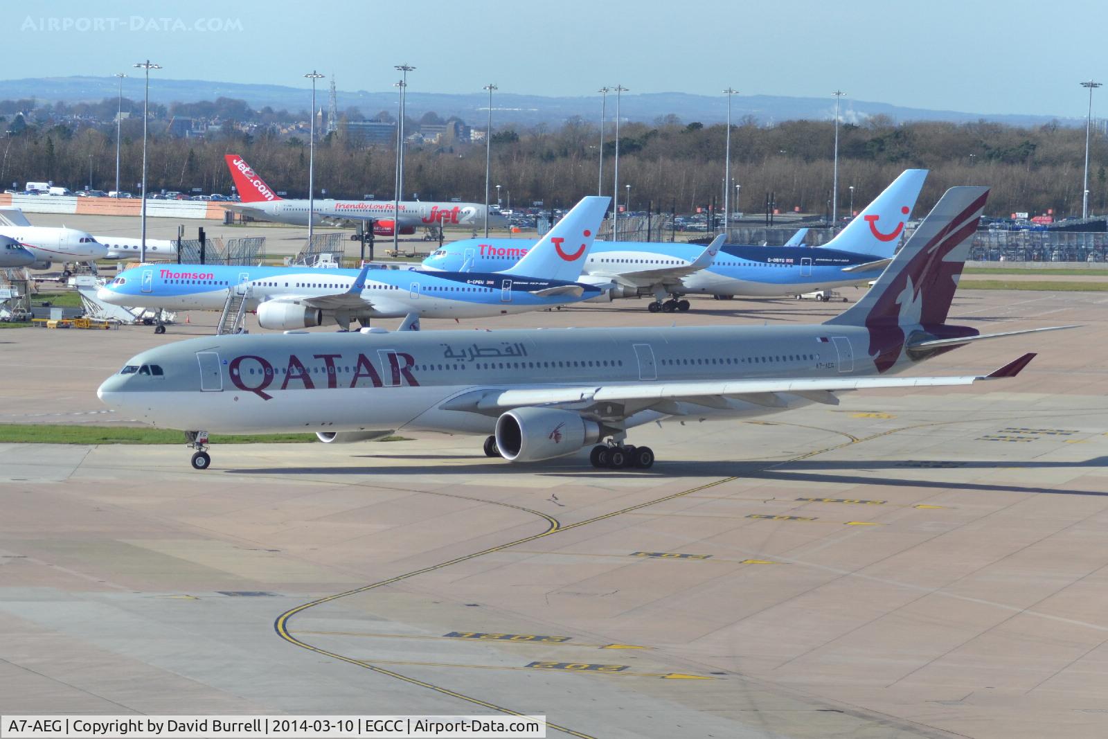 A7-AEG, 2006 Airbus A330-302 C/N 734, Qatar Airbus A330-302 taxiing for take off at Manchester Airport.