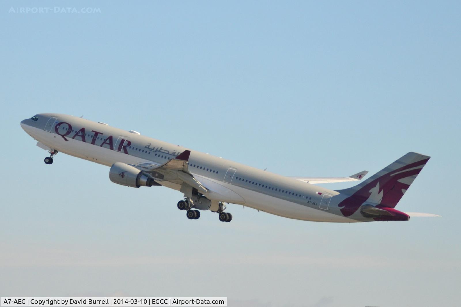 A7-AEG, 2006 Airbus A330-302 C/N 734, Qatar Airbus A330-302 A7-AEG takes off from Manchester Airport.