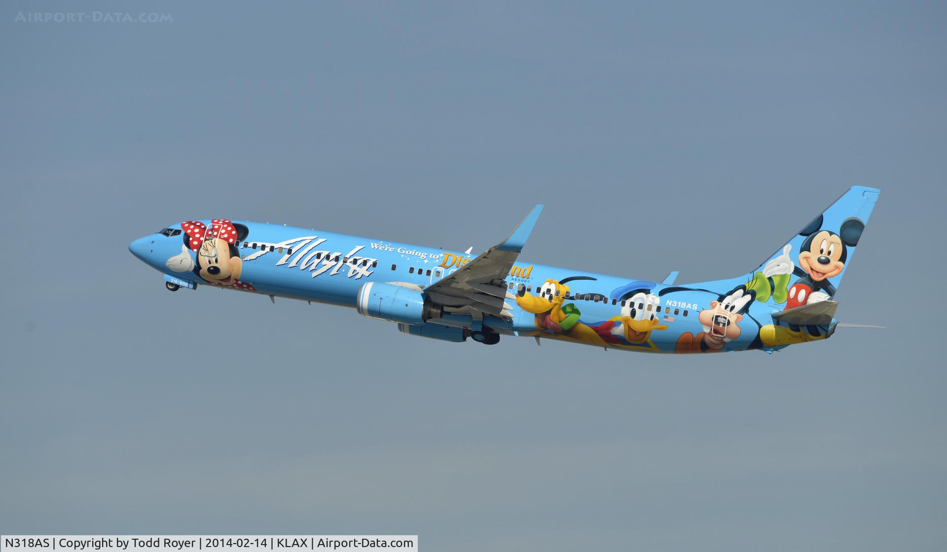 N318AS, 2003 Boeing 737-990 C/N 30018, Departing LAX on 25R