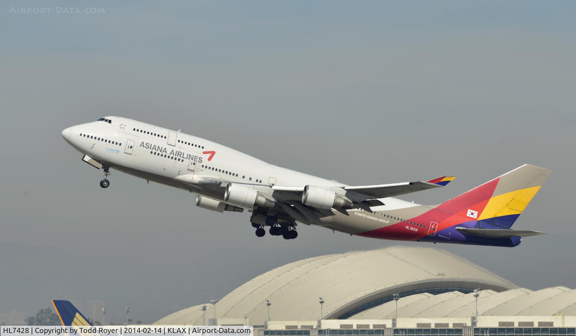 HL7428, 1998 Boeing 747-48E C/N 28552, Departing LAX on 25R