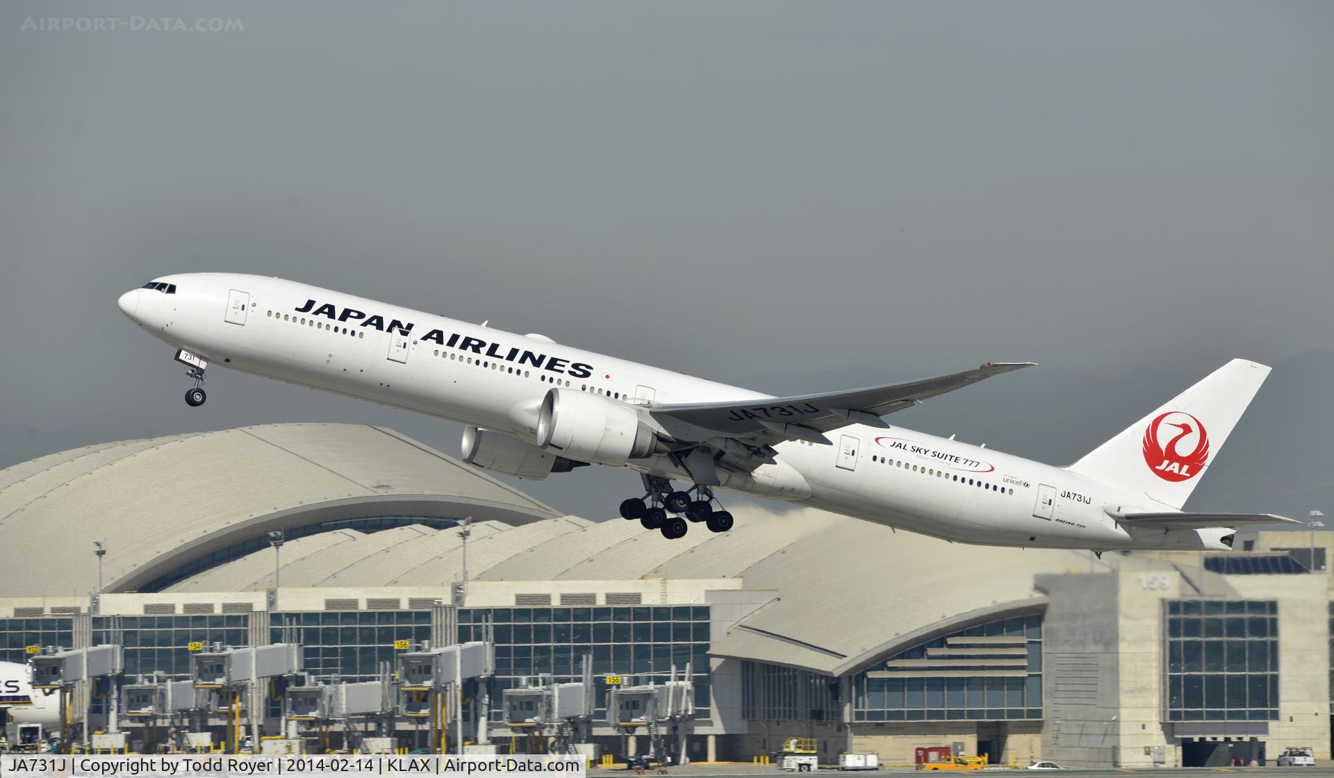 JA731J, 2003 Boeing 777-346/ER C/N 32431, Departing LAX on 25R