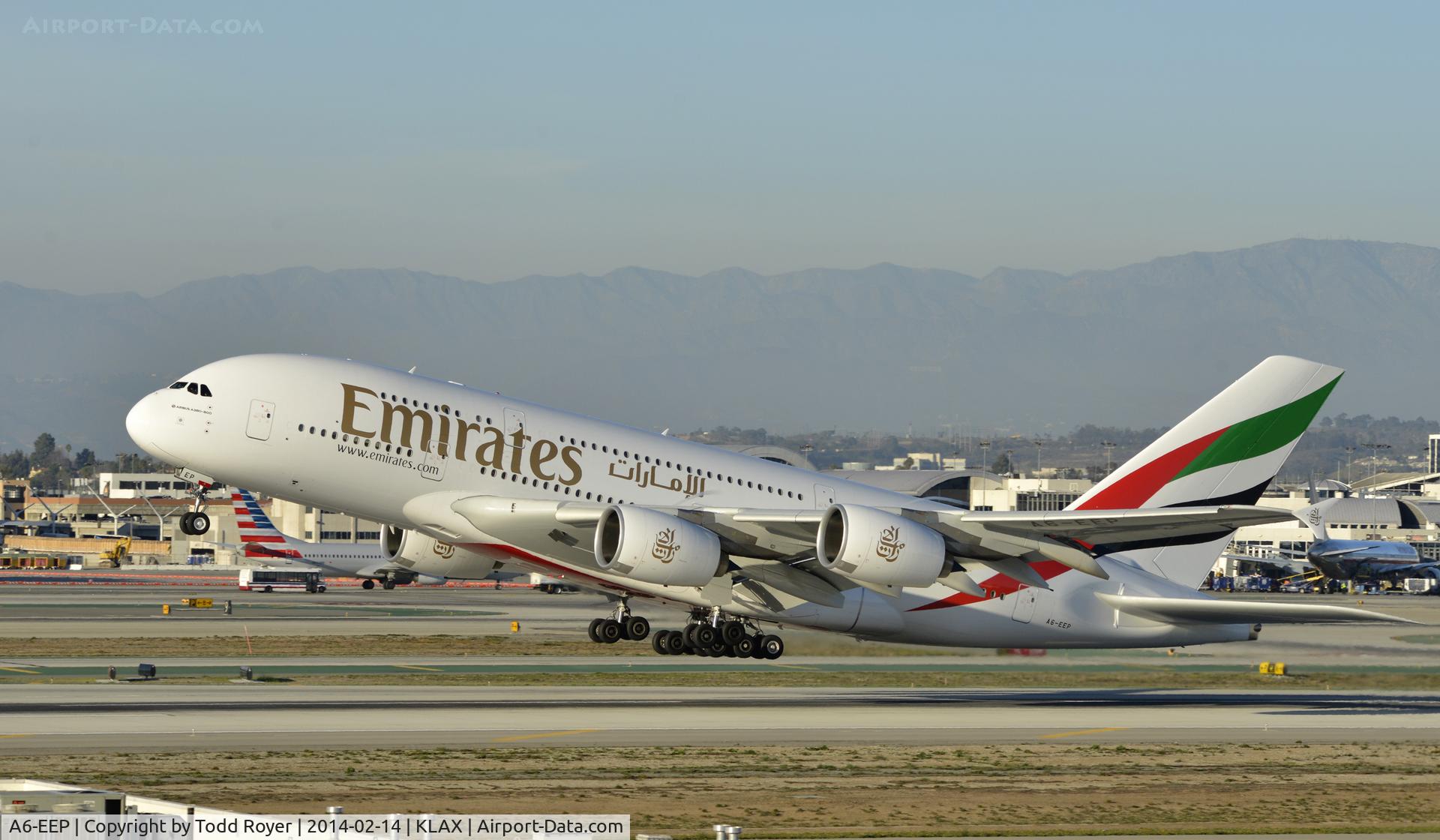 A6-EEP, 2013 Airbus A380-861 C/N 138, Departing LAX on 25L