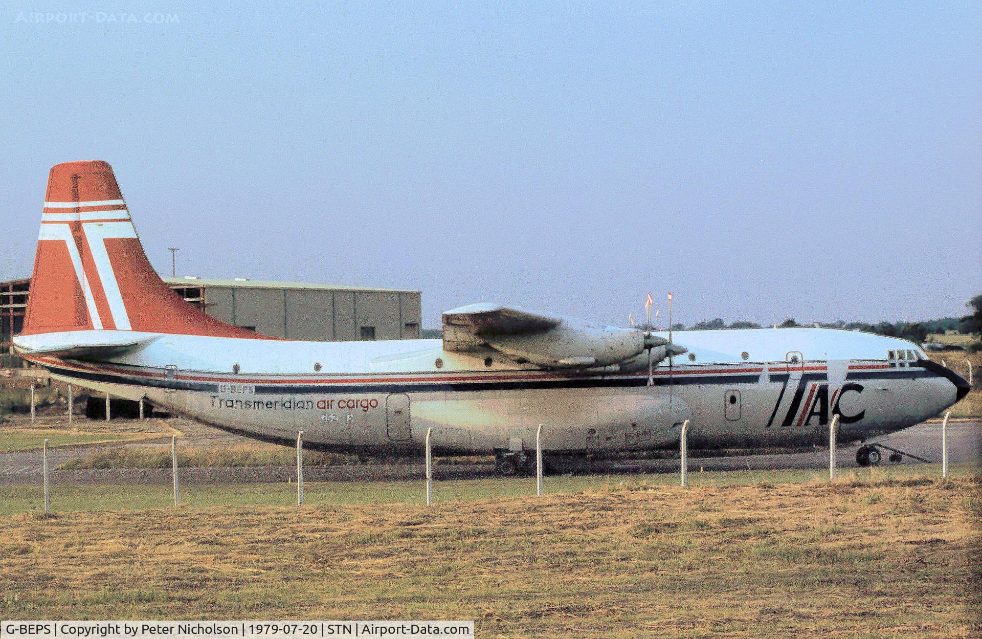 G-BEPS, 1966 Short SC-5 Belfast C1 C/N SH.1822, SC-5 Belfast of Heavylift as based at Stansted in the Summer of 1979.