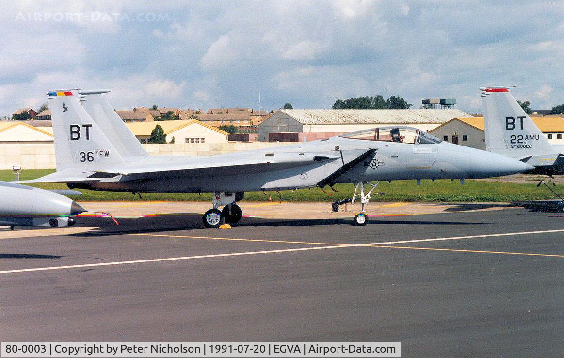 80-0003, 1980 McDonnell Douglas F-15C Eagle C/N 0636/C152, F-15C Eagle of Bitburg's 22nd Tactical Fighter Squadron/36th Tactical Fighter Wing on display at the 1991 Intnl Air Tattoo at RAF Fairford.