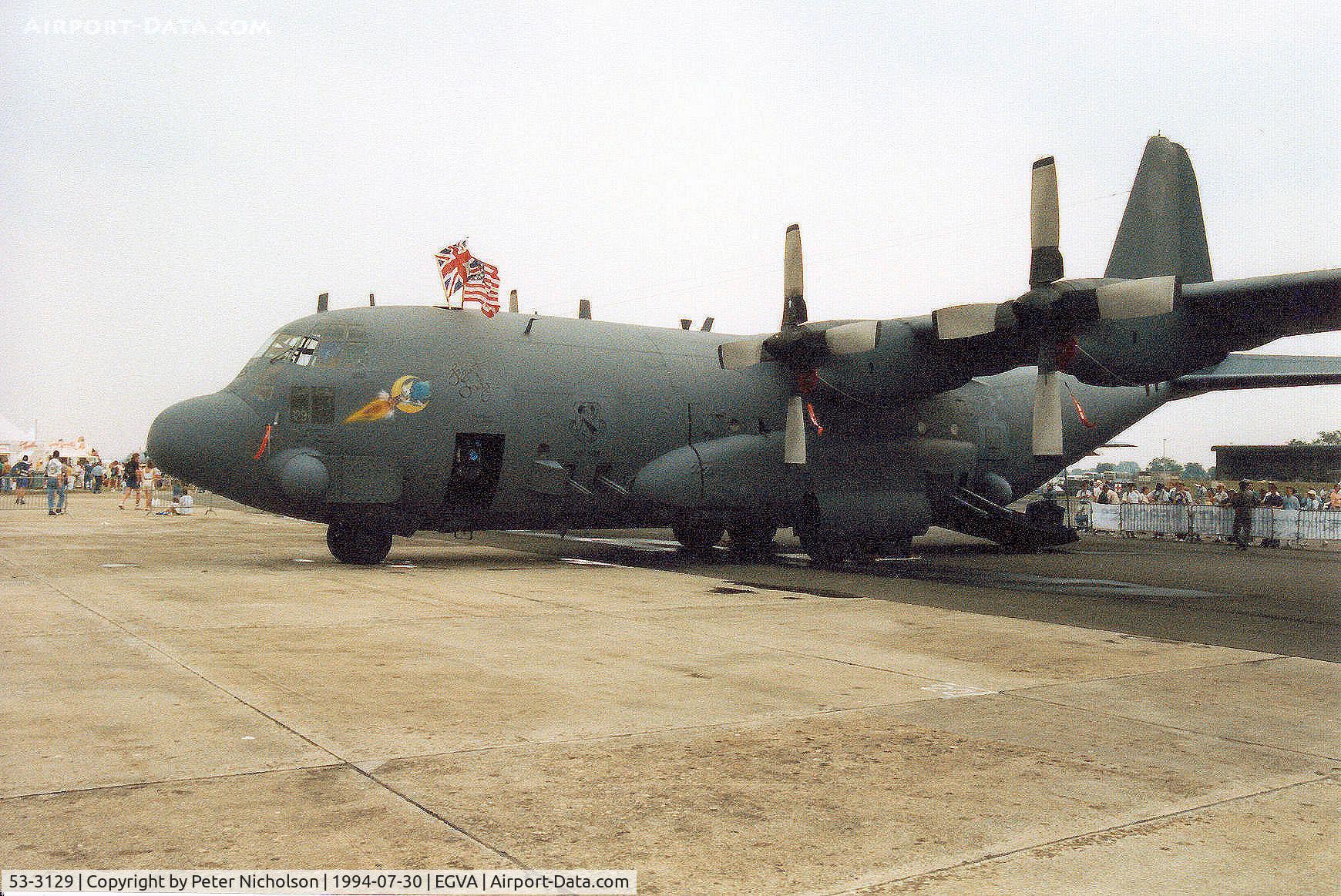 53-3129, 1953 Lockheed AC-130A-LM Hercules C/N 182-3001, AC-130A Hercules named First Lady, callsign Irid 11, of the 711th Special Operations Squadron on display at the 1994 Intnl Air Tattoo at RAF Fairford.