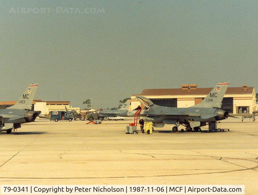 79-0341, 1979 General Dynamics F-16A Fighting Falcon C/N 61-126, F-16A Fighting Falcon of 63rd Tactical Fighter Squadron/56th Tactical Training Wing at MacDill AFB in November 1987.