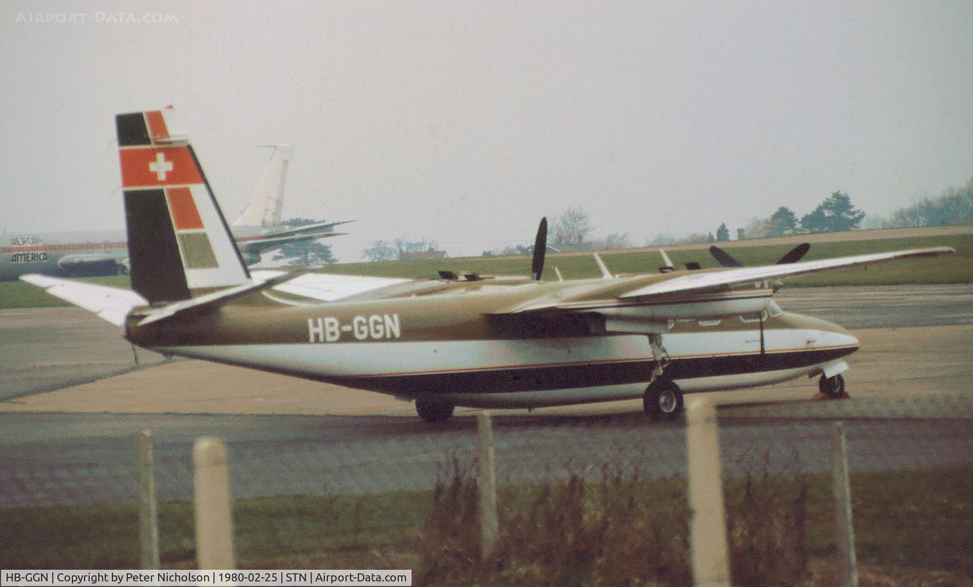 HB-GGN, 1973 Aero Commander 685 C/N 12027, Aero Commander 685 visiting Stansted in February 1980.