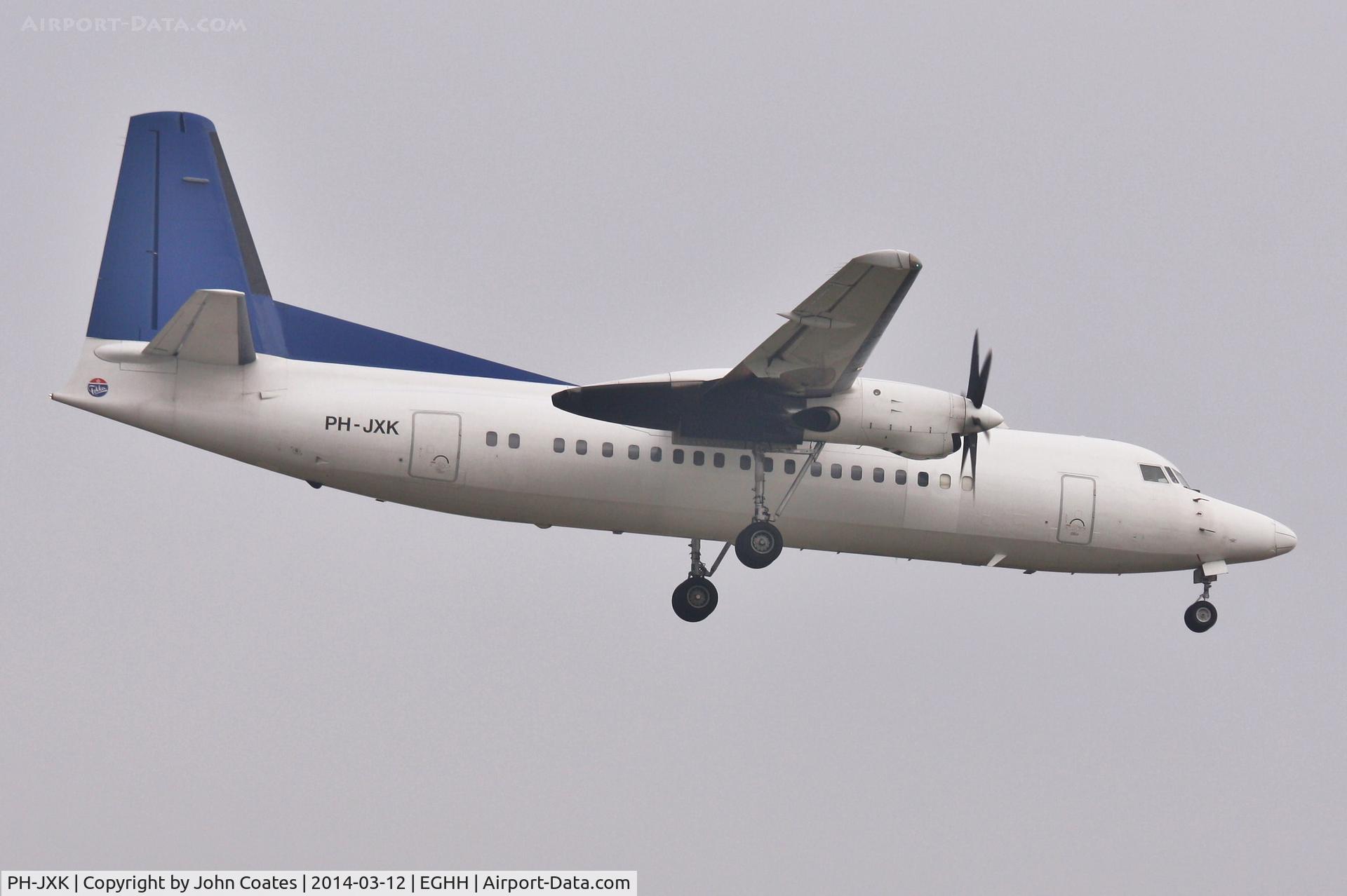 PH-JXK, 1991 Fokker 50 C/N 20233, Arriving from Maastricht to ferry AFC Bournemouth to Manchester for Blackburn game.