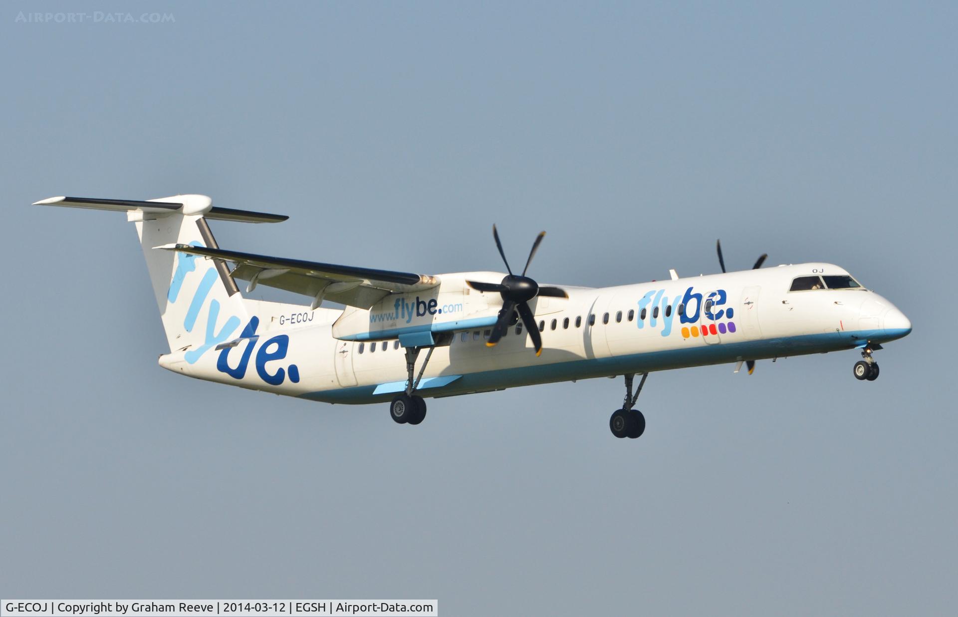 G-ECOJ, 2008 De Havilland Canada DHC-8-402Q Dash 8 C/N 4229, About to land.