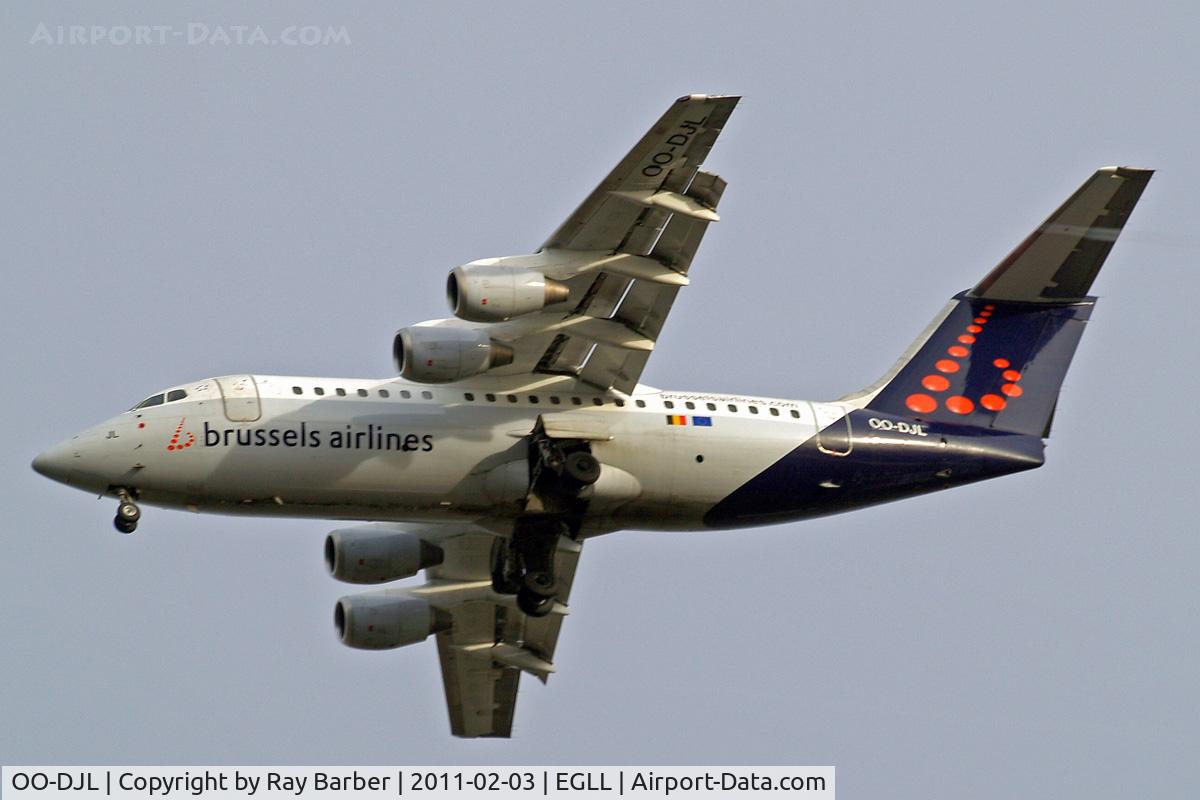 OO-DJL, 1995 British Aerospace Avro 146-RJ85 C/N E.2273, BAe 146-RJ85 [E2273] (Brussels Airlines) Home~G 03/02/2011. On approach 27R.
