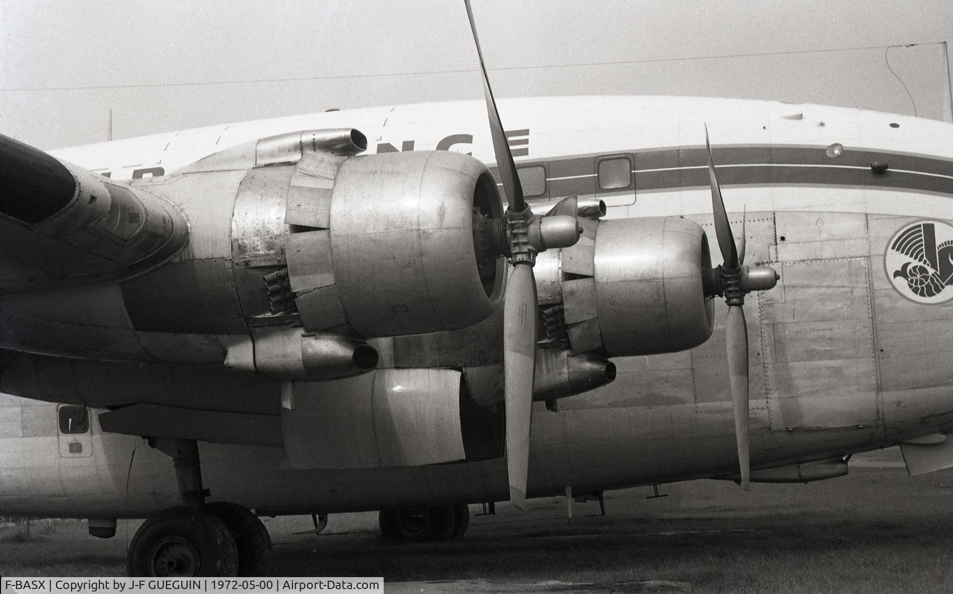 F-BASX, 1950 Breguet 763 Provence C/N 10, Parked at Paris/Toussus-le-Noble airport, May 1972; engines are Pratt & Whitney R-2800-CB16.