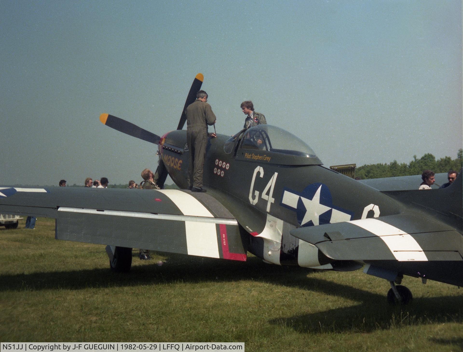 N51JJ, 1944 North American P-51D Mustang C/N 122-39608, On display at 1982 Ferté-Alais airshow.