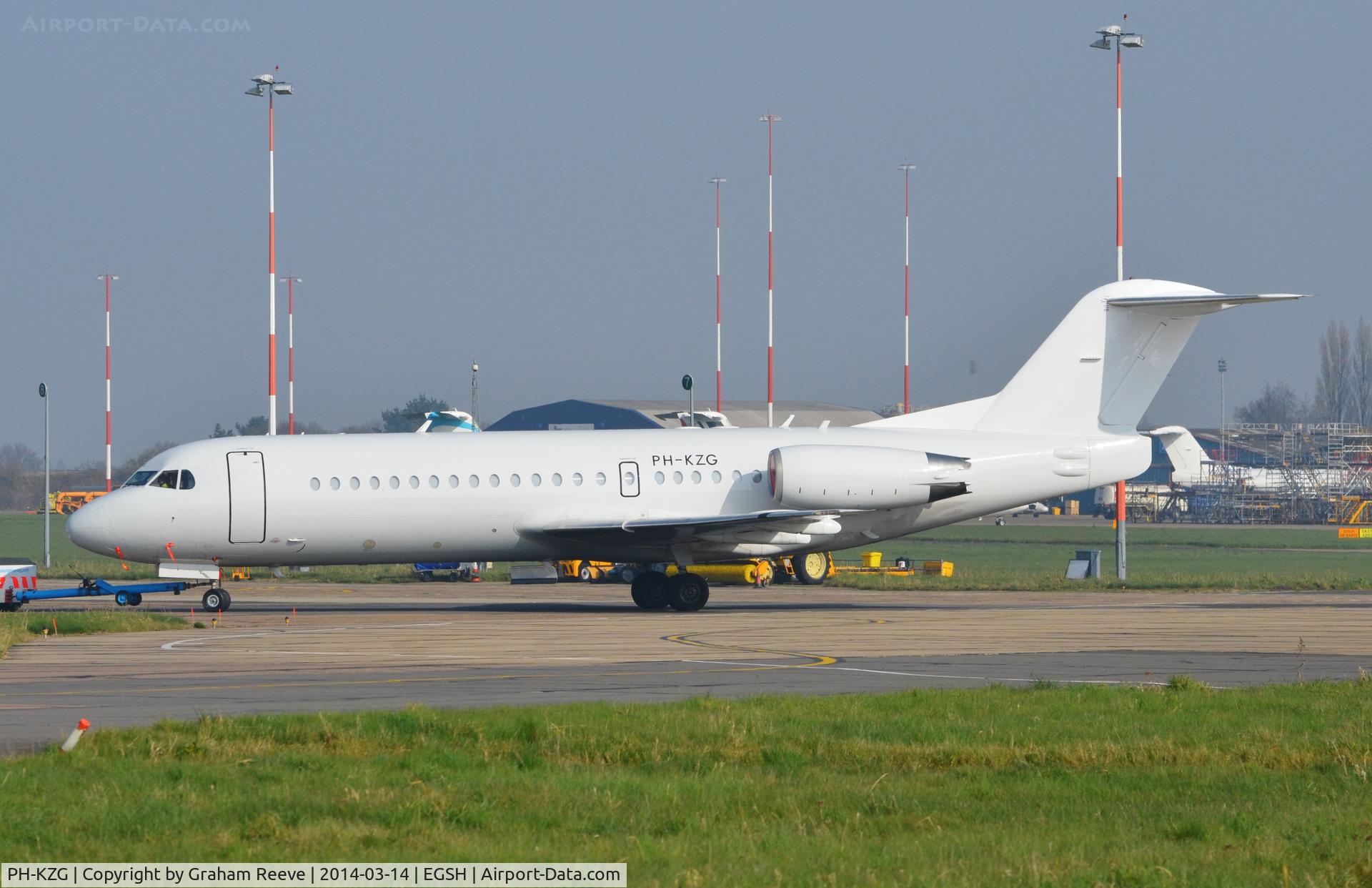 PH-KZG, 1996 Fokker 70 (F-28-0070) C/N 11578, Under tow at Norwich.