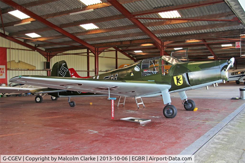 G-CGEV, 1970 Heliopolis Gomhouria Mk.6 (Bu-181) C/N 067, Bücker Bü-181D Bestmann (Gomhouria 181 MK6)  at The Real Aeroplane Club's Pre-Hibernation Fly-In, Breighton Airfield, October 2013.