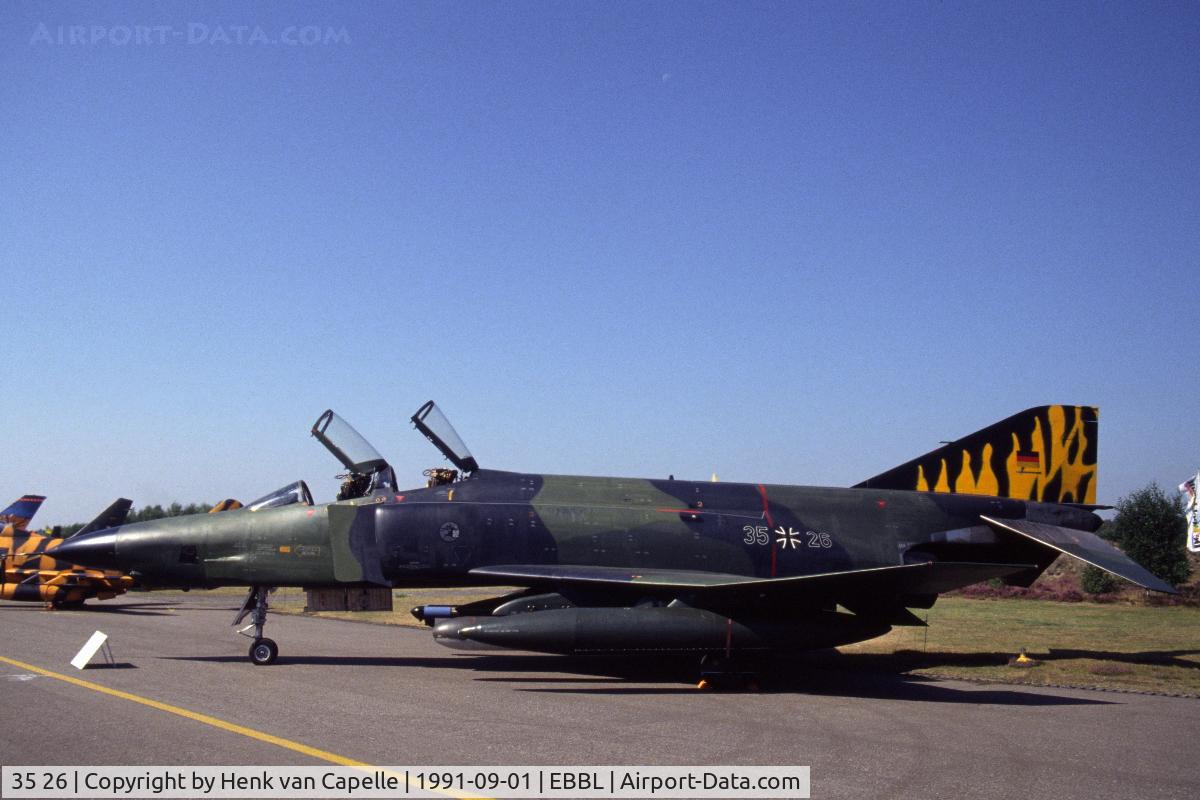 35 26, 1969 McDonnell Douglas RF-4E Phantom II C/N 4066, Luftwaffe RF-4E Phantom II reconnaissance fighter on display at Kleine Brogel Air Base, Belgium. AKG-52, 1991.