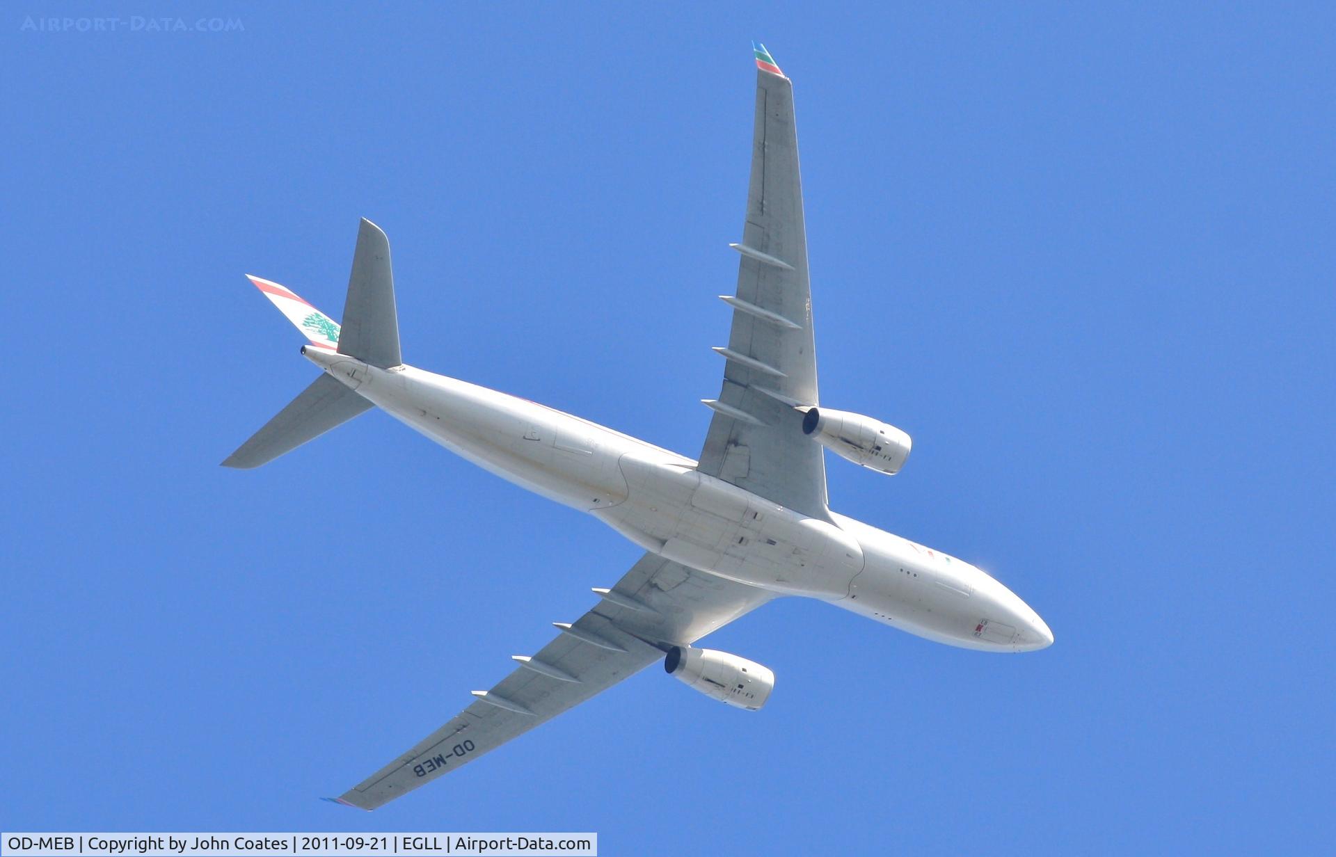 OD-MEB, 2009 Airbus A330-243 C/N 998, Climbing from Heathrow over Chertsey