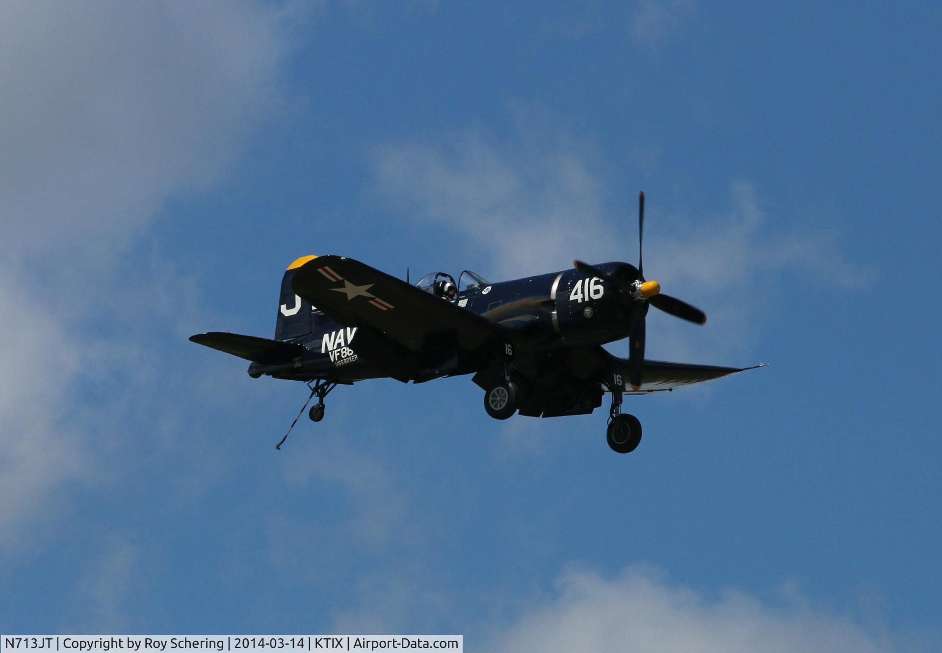 N713JT, 1945 Vought F4U-4B Corsair C/N 97143, Corsair flying at Tico Warbirds Air Show 14 Mar 2014