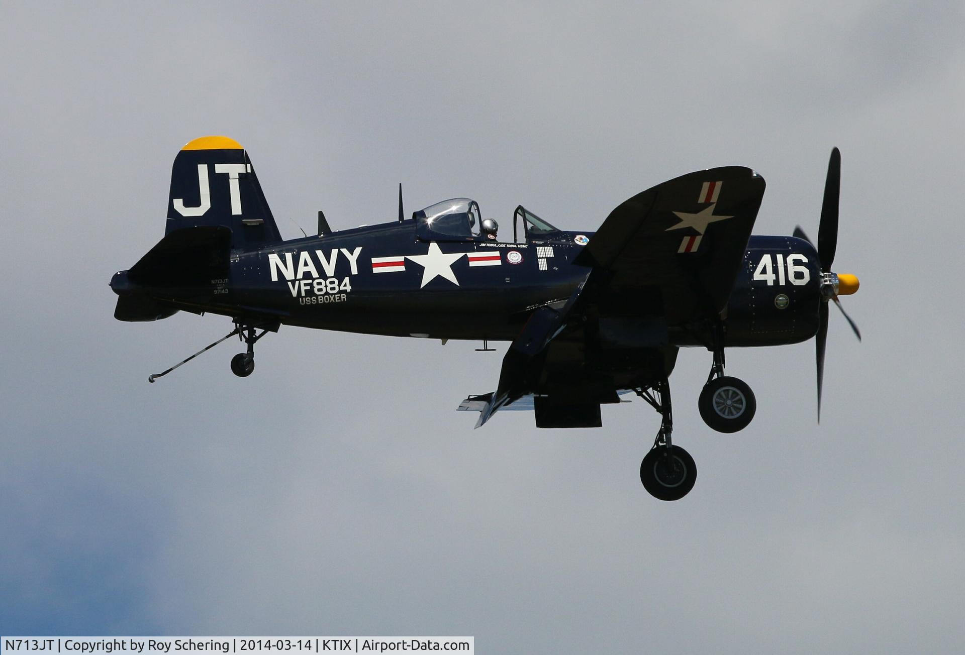 N713JT, 1945 Vought F4U-4B Corsair C/N 97143, Corsair at Tico Warbirds Airshow 14 Mar 2014