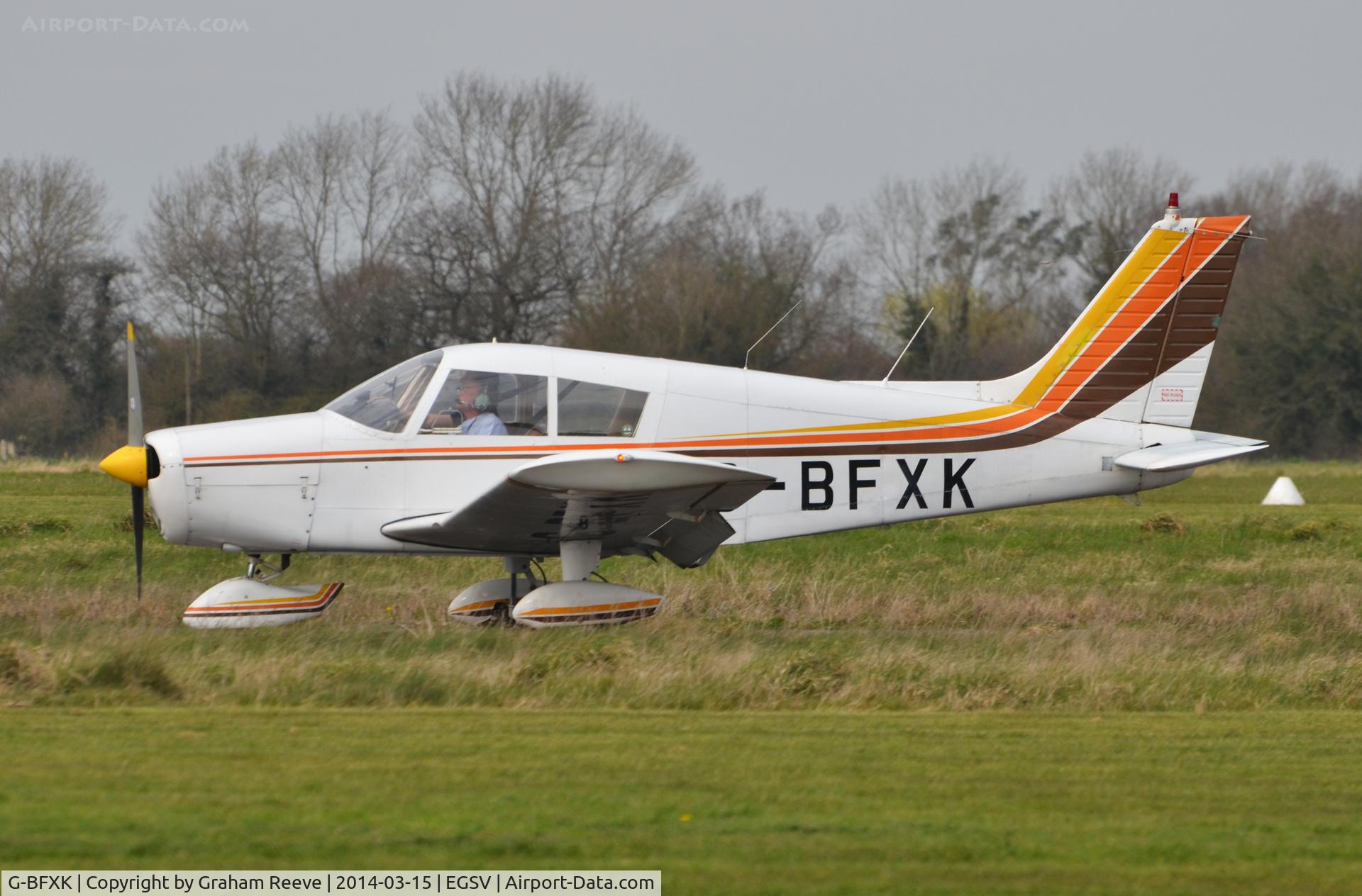 G-BFXK, 1973 Piper PA-28-140 Cherokee C/N 28-7325387, Just landed.