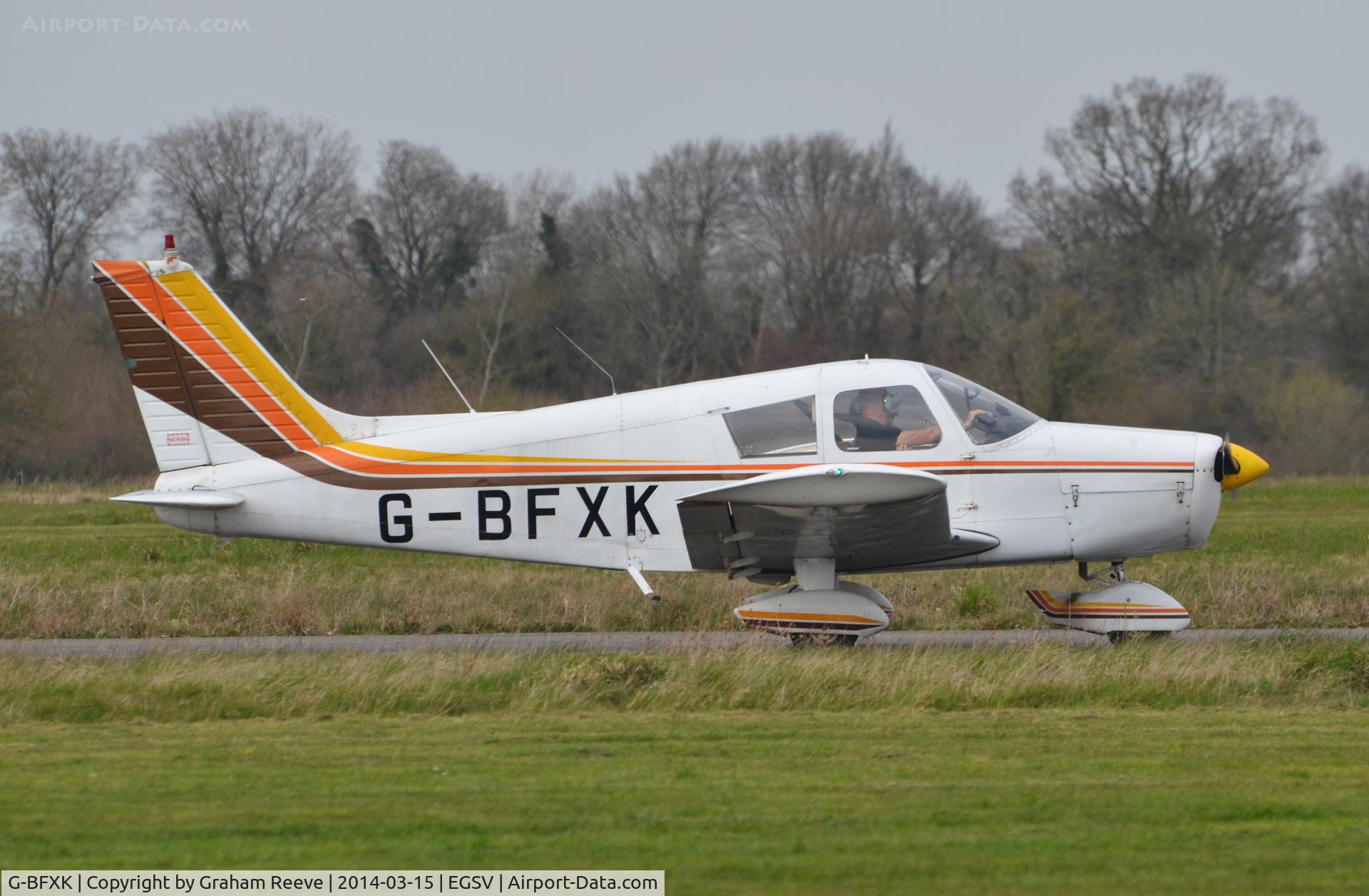 G-BFXK, 1973 Piper PA-28-140 Cherokee C/N 28-7325387, Just landed.