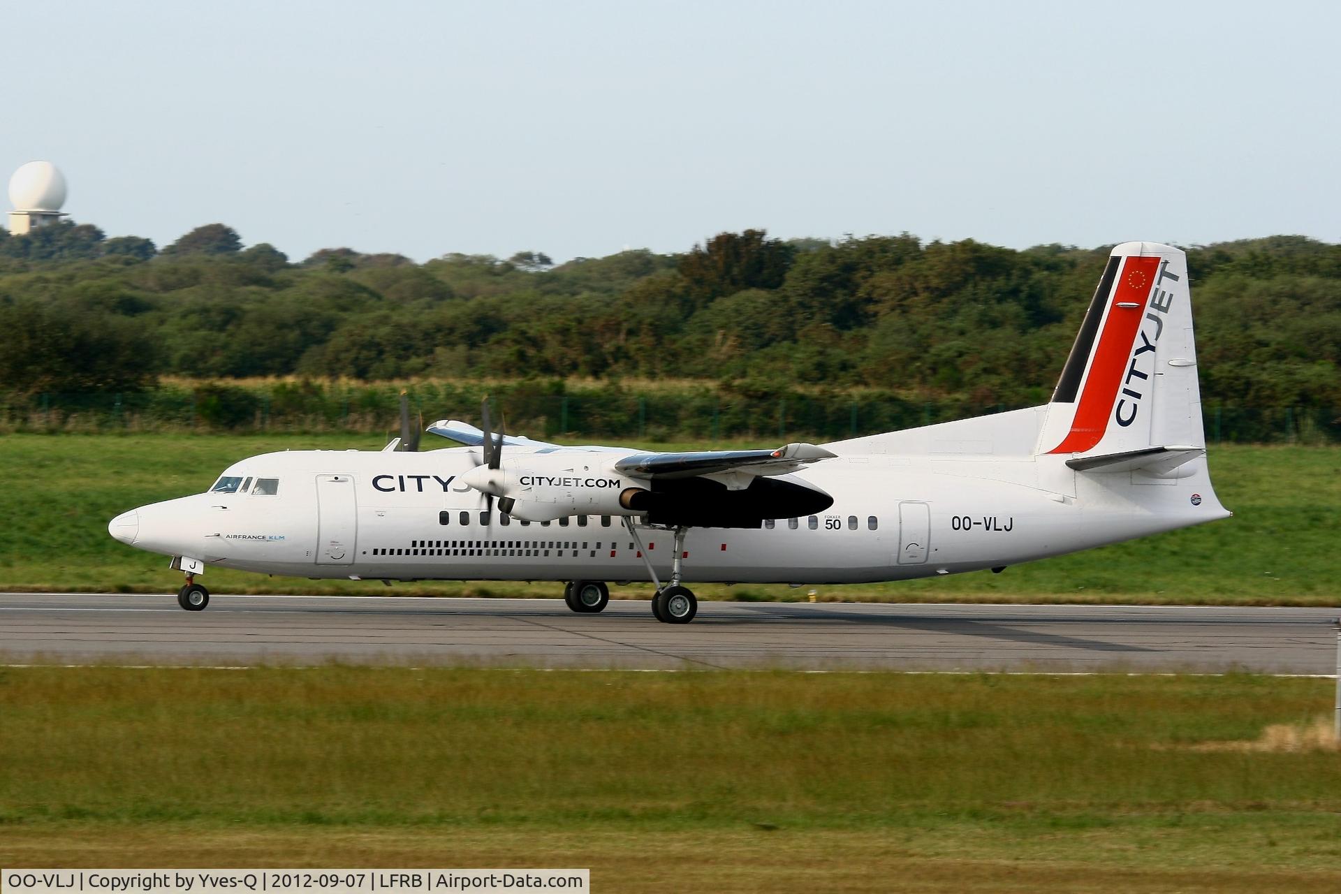 OO-VLJ, 1987 Fokker 50 C/N 20105, Fokker 50, Taxiing to holding point rwy 07R, Brest-Guipavas Airport (LFRB-BES)