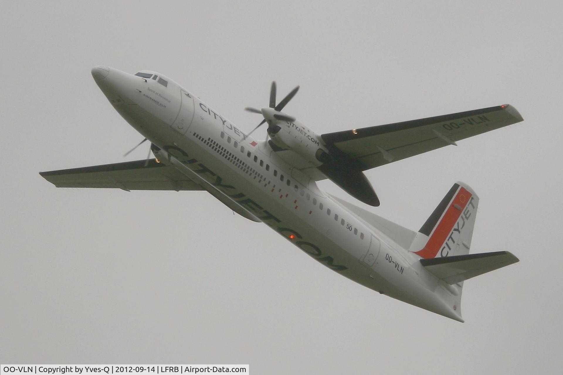 OO-VLN, 1989 Fokker 50 C/N 20145, Fokker 50, Take off rwy 25L, Brest-Guipavas Airport (LFRB-BES)