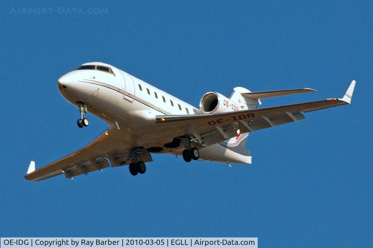 OE-IDG, 2006 Bombardier Challenger 604 (CL-600-2B16) C/N 5654, Canadair CL.604 Challenger [5654] (Global Jet Concept) Home~G 05/03/2010. On approach 27R.
