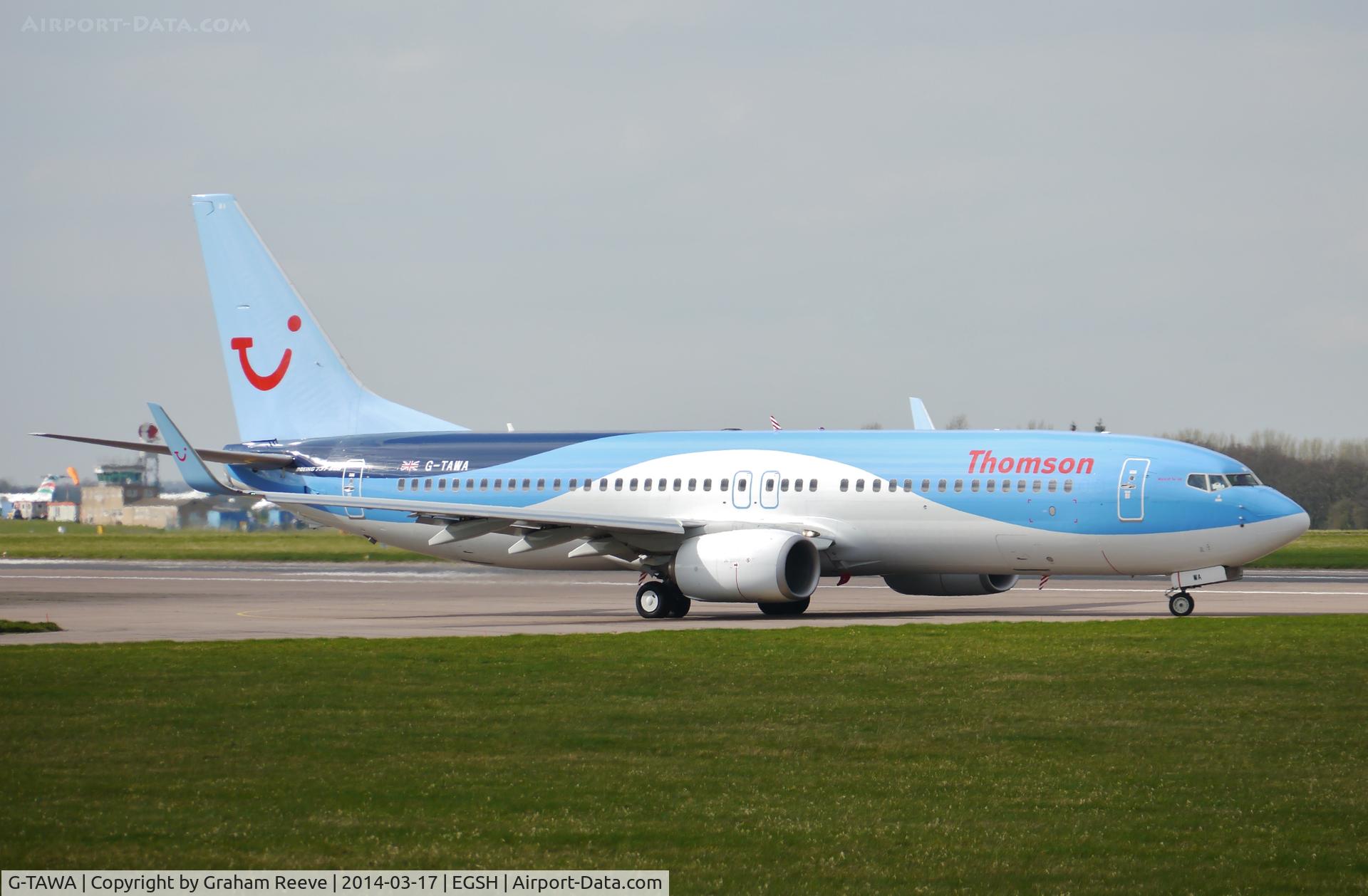 G-TAWA, 2012 Boeing 737-8K5 C/N 37264, Turning to take off on 
