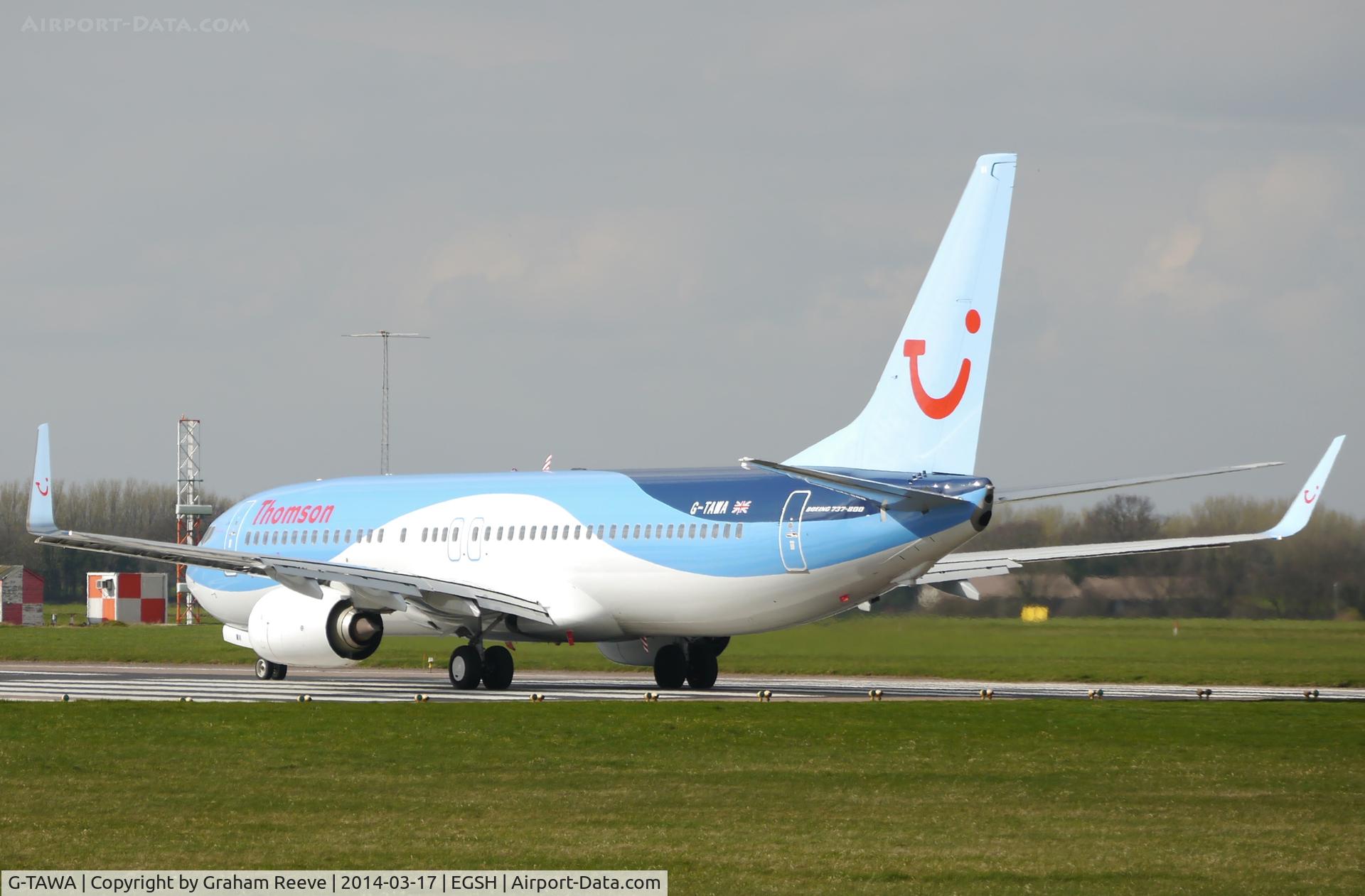 G-TAWA, 2012 Boeing 737-8K5 C/N 37264, About to take off.